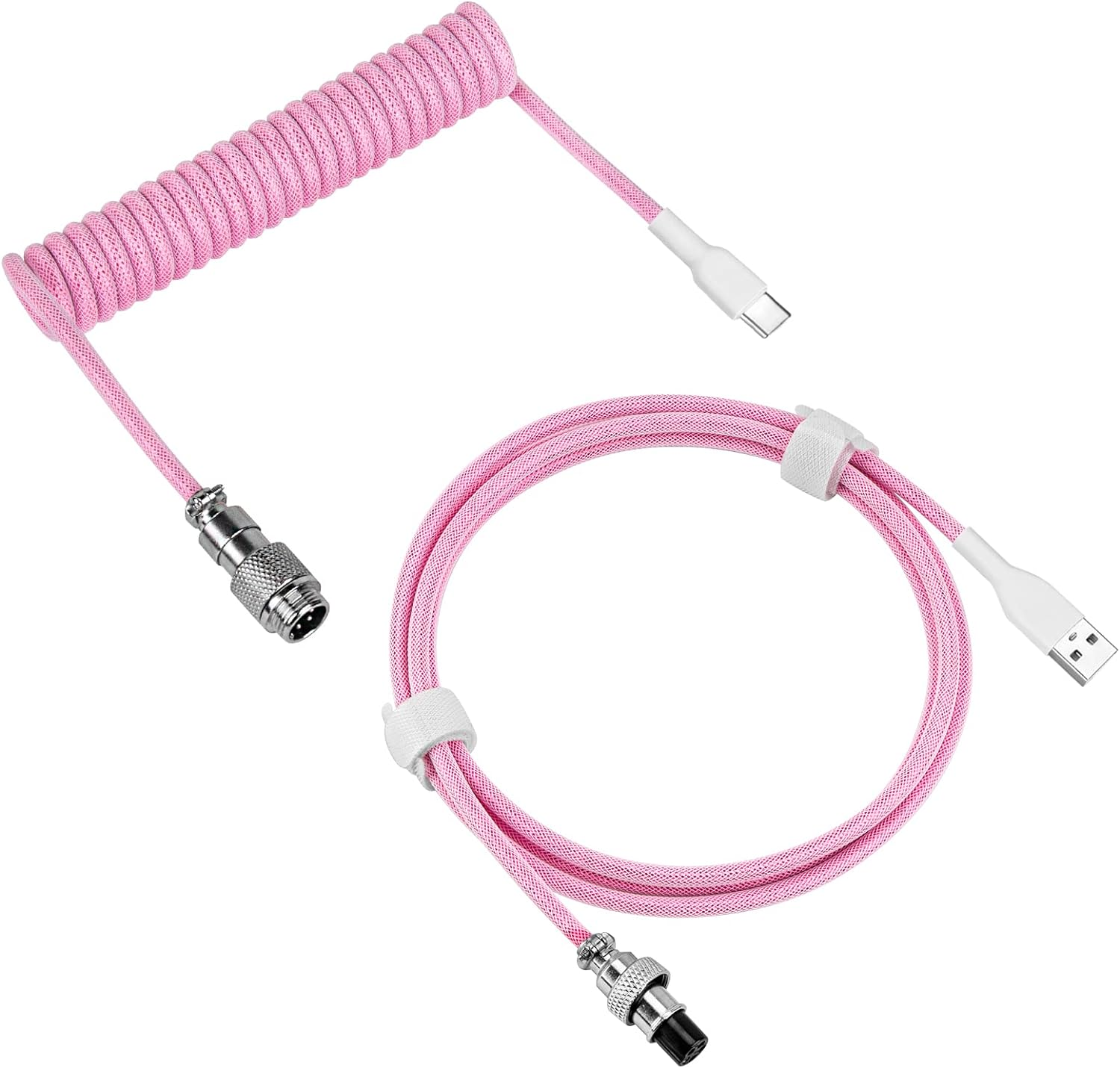 Geekria Coiled USB-C Gaming Keyboard Cable with Aviator Connector, 5-Pin Braided Double-Sleeved Mechanical Keyboard Cable Compatible with Keychron K8 K7 K6Pro, Logitech G715 G713 (Pink 5FT) image number 2