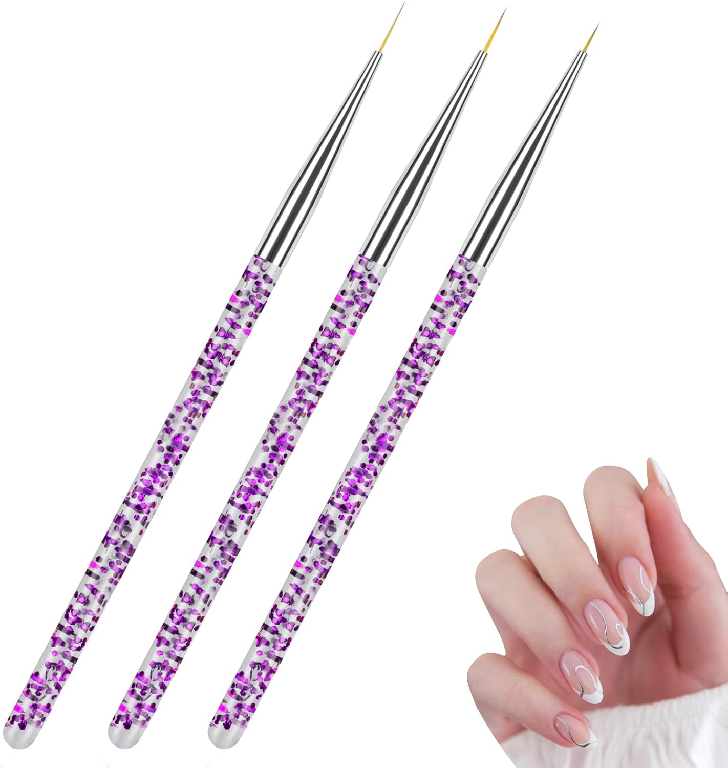 AYBUY Nail Polish Pen Set, 3 Pieces Nail Art Pen, DIY Line Nail Art, Graffiti, Art Beauty Decorating, Manicure Tools for Halloween, Christmas, Carnival (Purple)