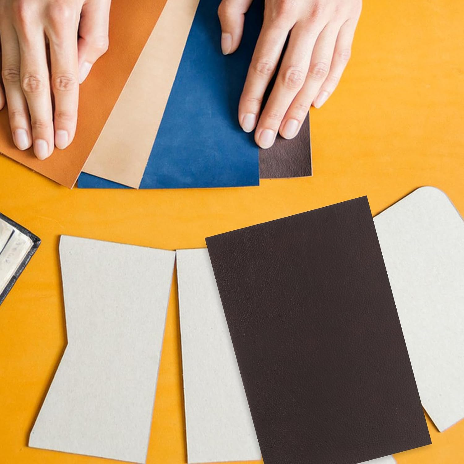 SHINEOFI 2Pcs Pre-Cut Leather Pieces Thick Leather Sheets Genuine Cowhide Leather Fabrics for Crafts Sewing Sofa Repairing Black, Coffee image number 6