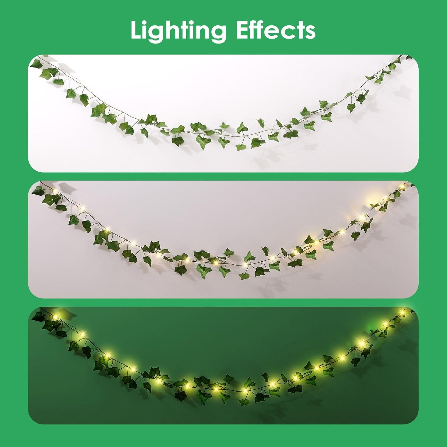 100 LED Solar Ivy Vine Lights 10M Fairy String Bedroom Outdoor Garden Fence Decor Wall Curtain Fake Plant Tree Leaf Garland Hanging Lamps image number 5
