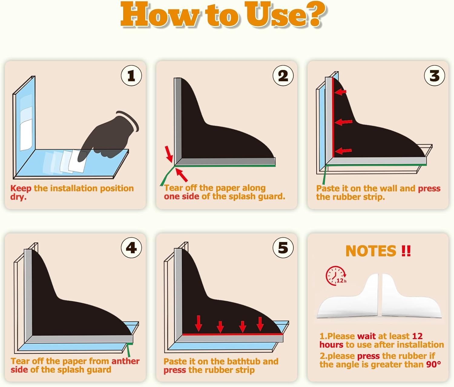 2Pcs Shower Splash Guard, Self- Adhesive Transparent Shower Water Guard, Bath Corner Water Splash Guard to Keep Water in Shower, Tub Splash Guard image number 3