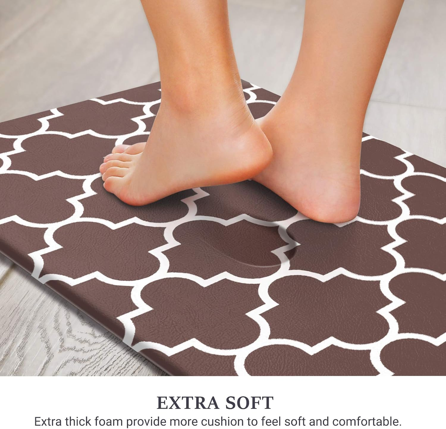 WISELIFE Kitchen Mat Cushioned Anti-Fatigue Kitchen Rug, 17.3"X 59" Waterproof Non-Slip Kitchen Mats and Rugs Heavy Duty PVC Ergonomic Comfort Mat for Kitchen, Floor Home, Office, Sink, Laundry, Brown image number 2