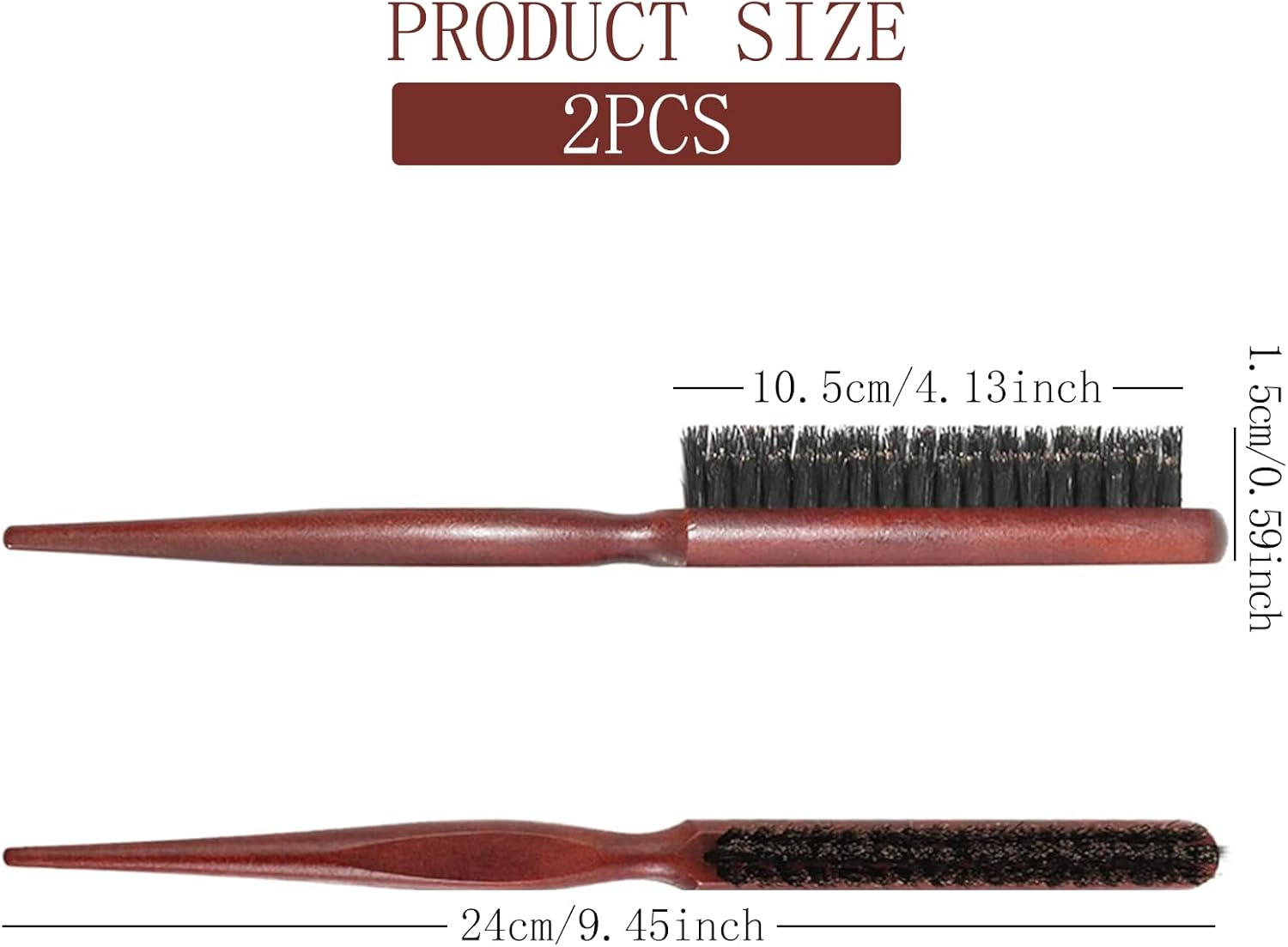 Teasing Hair Brush Boar Bristle, Wooden Hair Brush for Straight, Curly, Thick or Damaged Hair, Perfect for Sleek Buns and Styling, Boar Bristle Brush, Pack of 2 image number 1