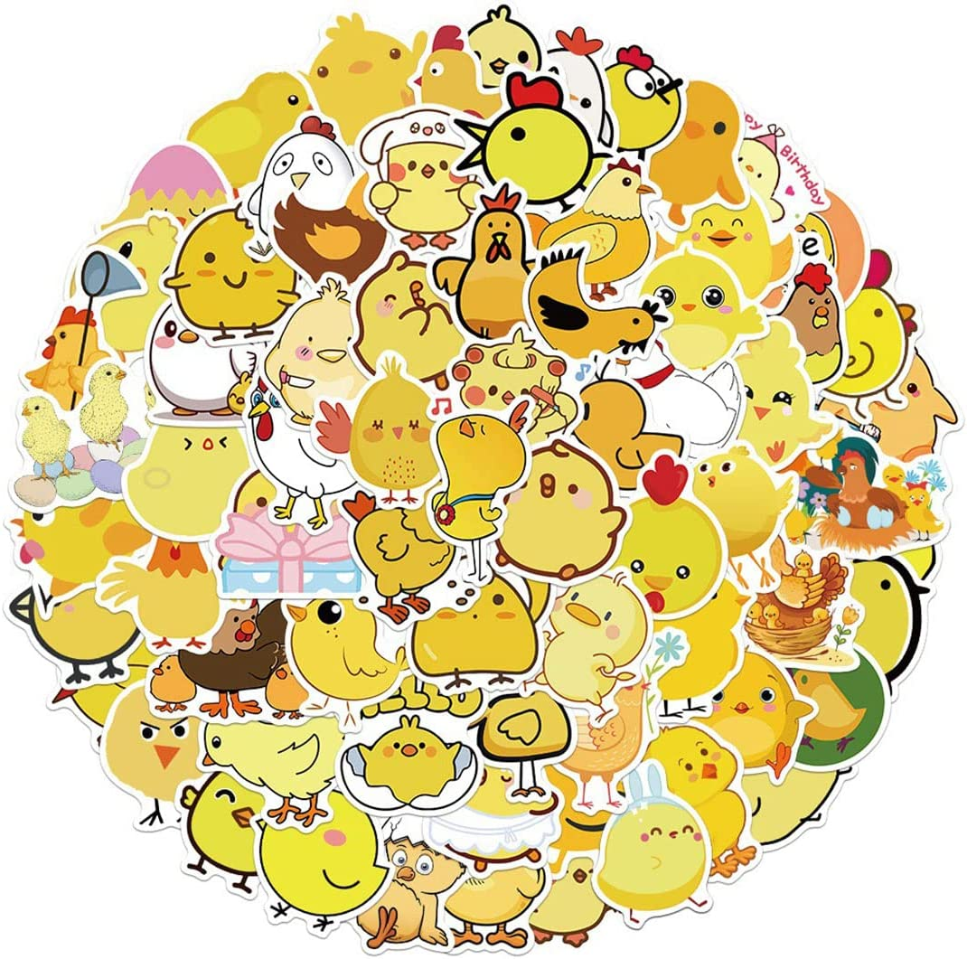 Chicken Stickers 100 PCS Lovely Yellow Chick Animal Vinyl Stickers for Laptop Guitar Motorcycle Luggage Water Bottle Scrapbook Travel Case, for Teen (Yellow Chicken)