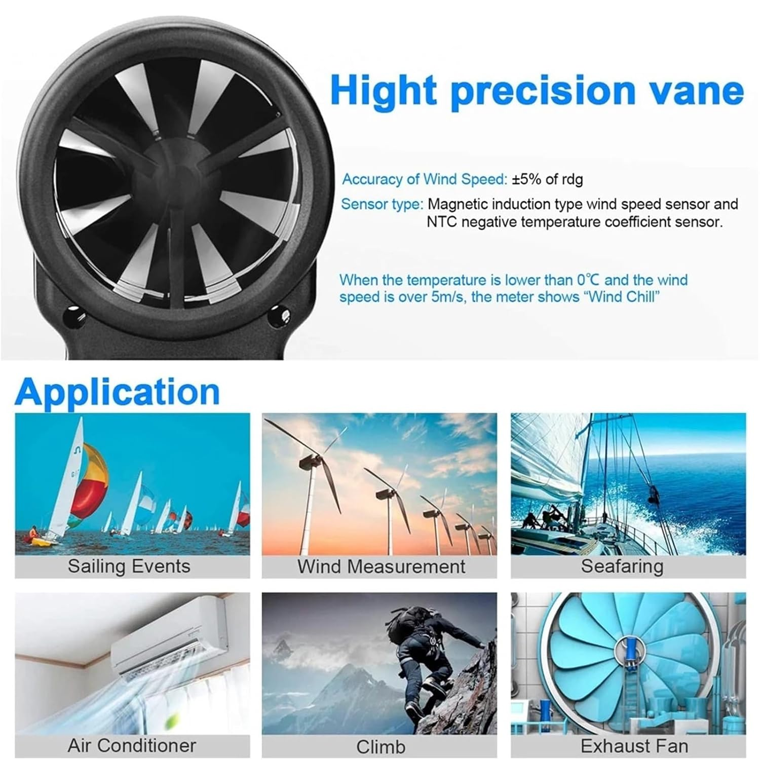 Digital Anemometer Tester with E APP Wind Speed Measurement Meter Measure Temperature Tester Tools image number 3