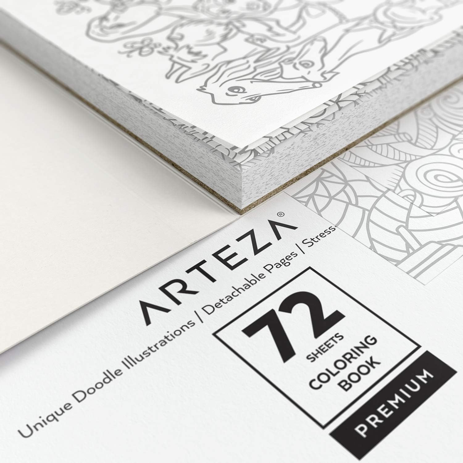 ARTEZA Coloring Book for Adults, Doodle Designs, 72 Sheets, 100 Lb, 6.4X6.4 Inches, for Anxiety, Stress Relief & Relaxing, Detachable Pages image number 2