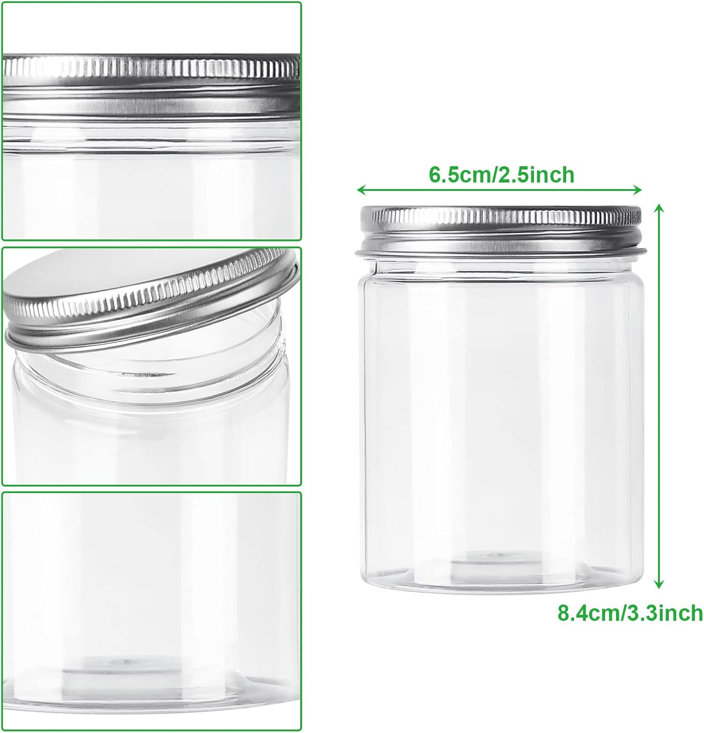 AKOLAFE 20 Pack 250ML Plastic Jars with White Aluminium Lids, round Clear Leak-Proof Food Storage Jars for Food Storage, Camping, Hardware Storage, Crafts and Slime Making image number 4