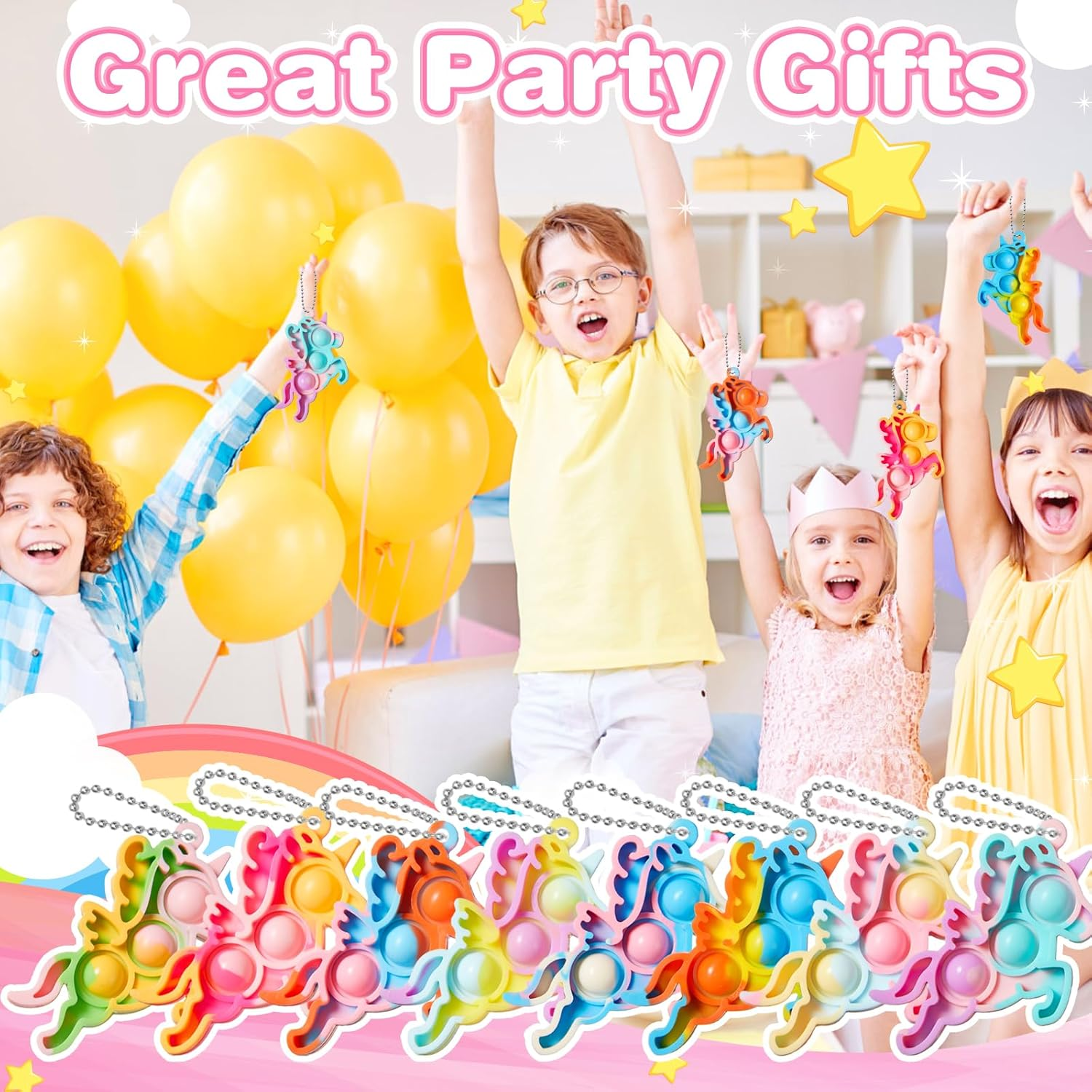 FIDWOD Unicorn Party Favors for Kids: Mini Pop Keychain Toys Pack - Stress Relief Classroom Supplies Prizes - Bubble Sensory Bulk Gifts for Boys & Girls - Birthday Bags Box Goodie Stuffers （32PCS） image number 1