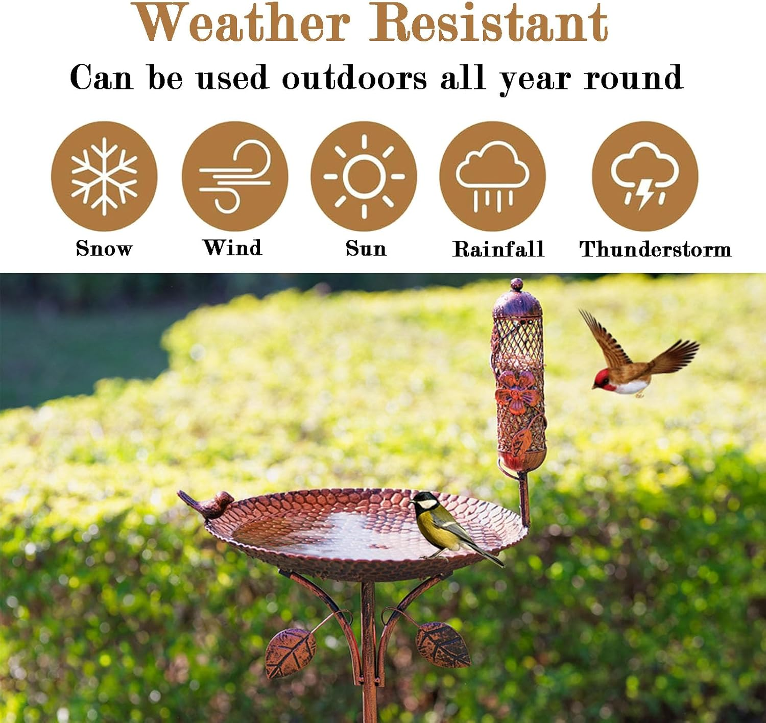 Bird Bath,Pedestal Bird Baths with Bird Feeder,Combining Bathing and Feeding,Easy to Clean and Simple to Install,Metal Birdbath for Outdoors Garden Patio Yard Lawn Decor image number 4