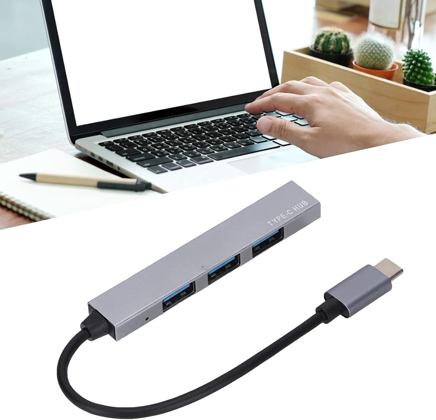 USB Port Expander, USB C Hub USB Hub for Laptop for School for Home for Office(One Drag Four Ash)