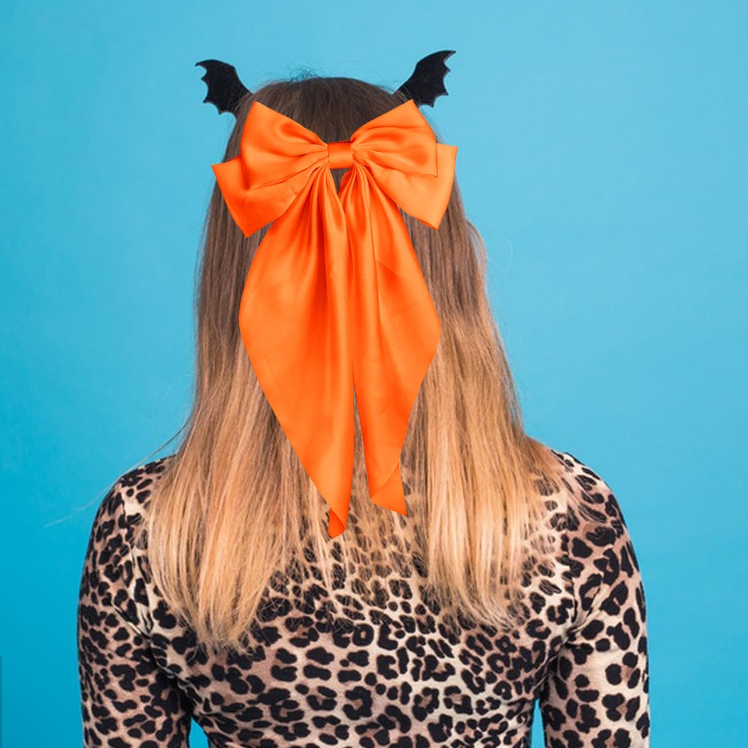 Pufandor Hair Bow Silky Satin Hair Ribbons for Women, Orange Bows for Girls Hair Bowknot Barrettes Long Tails with Clips Big Hair Bows Hair Accessories (Orange 1Pc) - Big Red image number 2