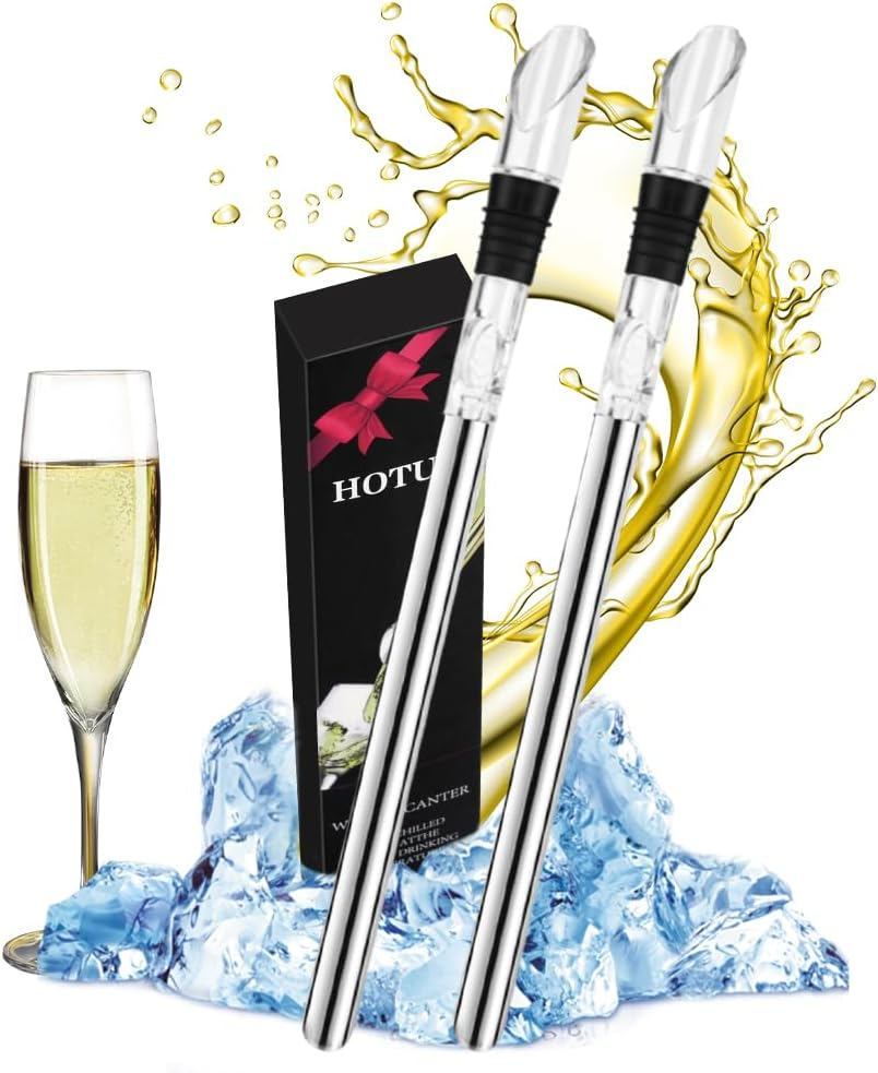 HOTUT Wine Chiller Sticks, Set of 2 Wine Chiller Sticks, Stainless Steel Cooling Rod with Spout, Wine Cooler Set, Wine Stick Cooler, Wine Bottle Cooler for Red and White Wine, Wine Accessories Gift image number 2