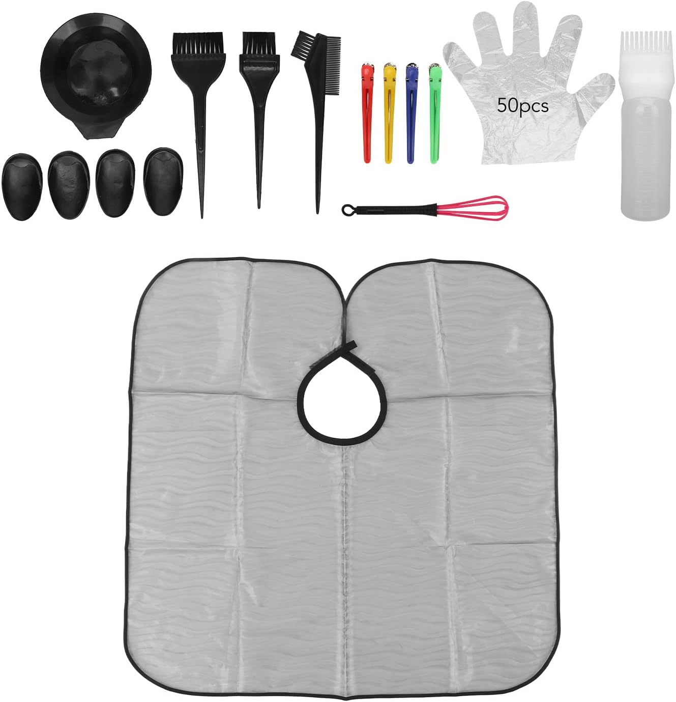 Hair Dye Coloring Kit Mixing Bowl Pointed Handle Brush Clips Cape Gloves Hair Dyeing Tools for Professional Salon at Home image number 1
