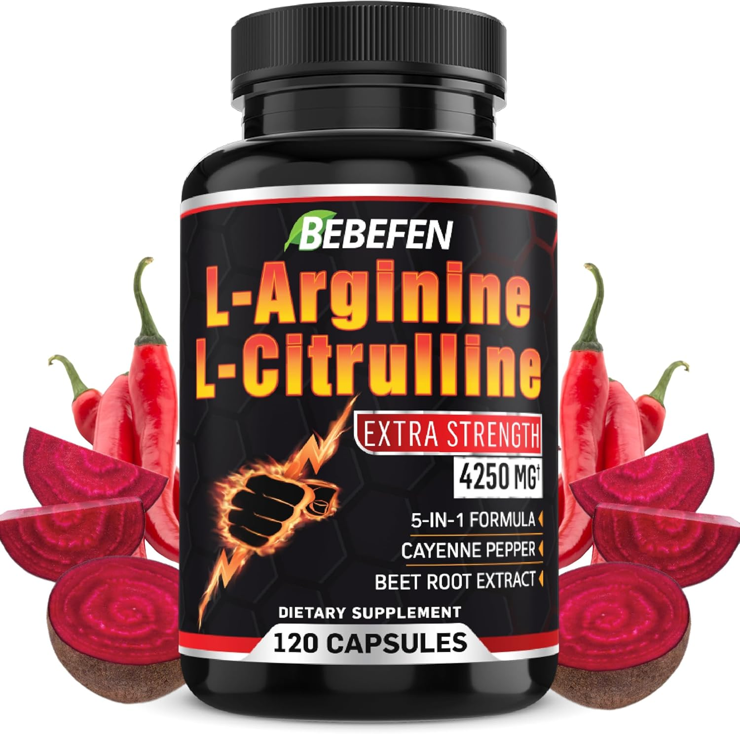 L-Arginine L-Citrulline Supplement 4250Mg with Beet Root - 120 Capsules image number 4