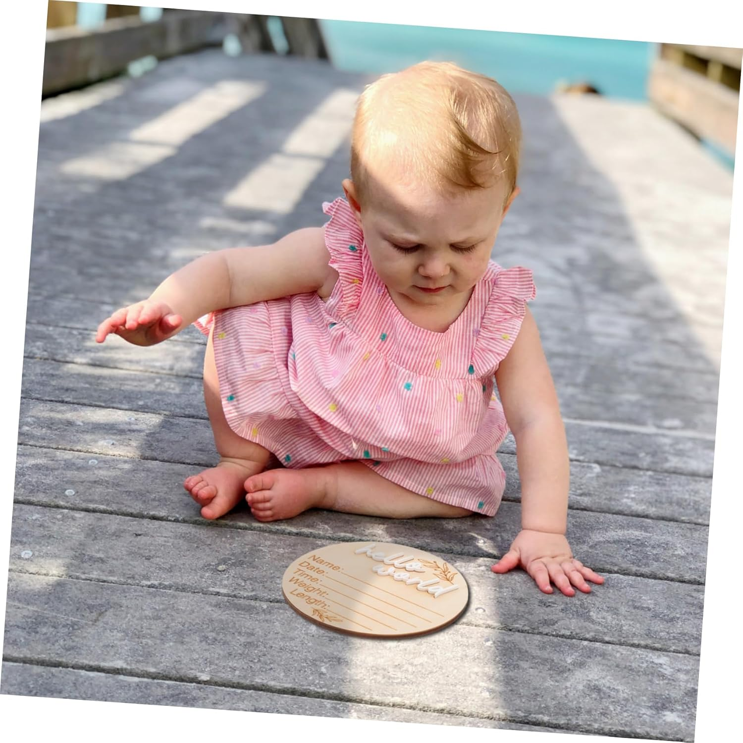 2Pcs Birth Announcement Sign Wooden Discs Milestone Cards for Newborns Decorative Photo Props for Monthly Celebrations for Showers and Nursery image number 1