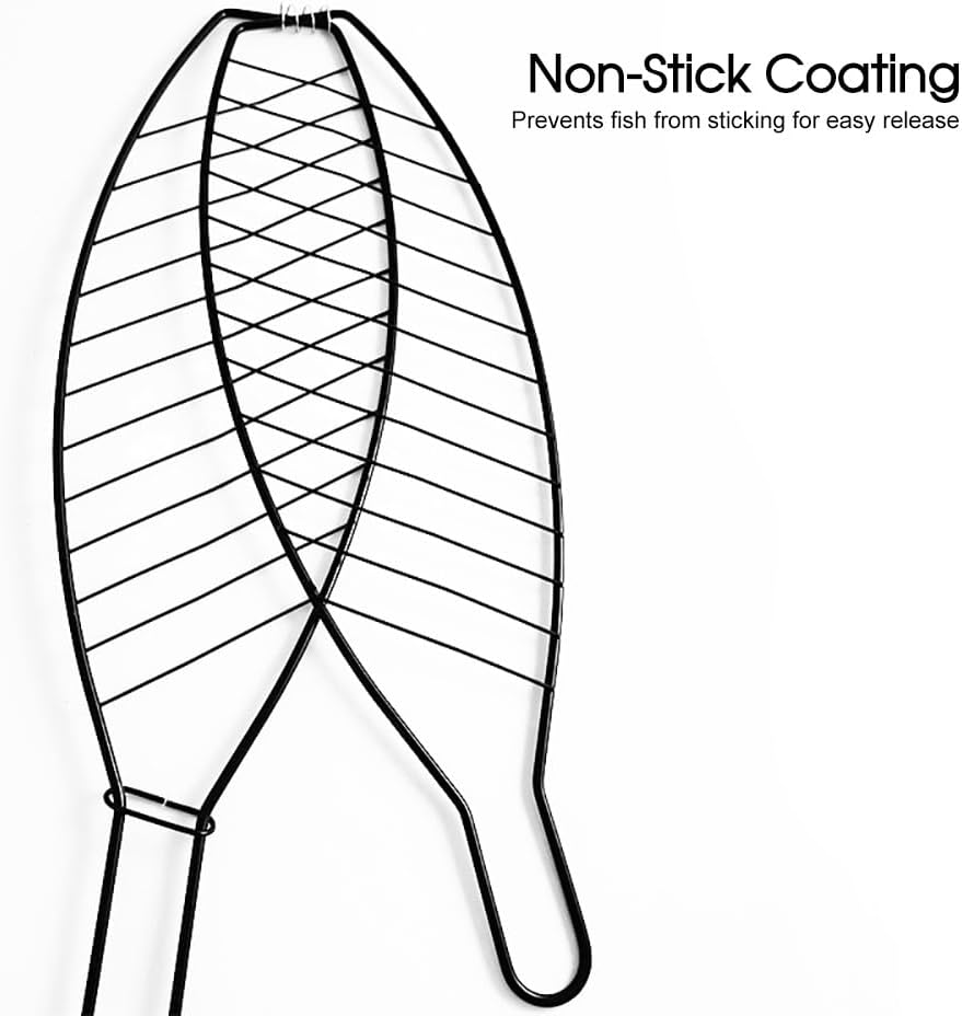 Leona Co Non-Stick BBQ Fish Grill Basket &ndash; 14X58Cm, Stainless Steel with Wooden Handle &ndash; Ideal for Grilling Fish, Meat & Vegetables image number 4