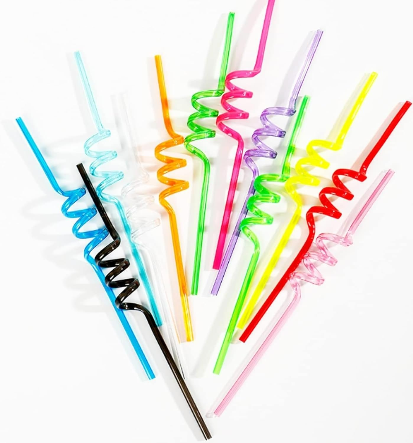 Add 10 Pieces Curly Straws Silly Plastic Reusable Straws for Kids' Parties, Home Bar, Weddings, Birthdays, Family Reunions image number 2