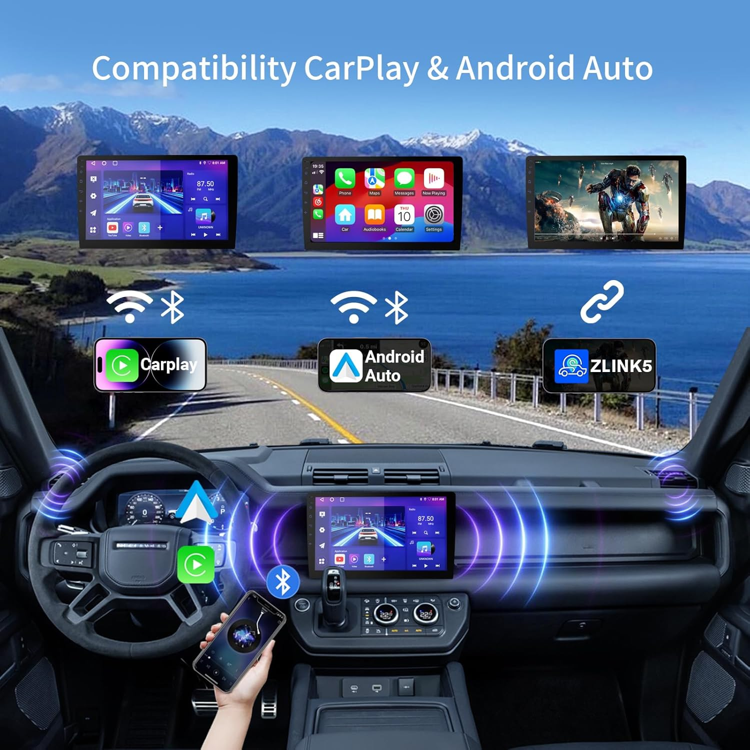 Haudio 10-Inch Android Universal Double Din Car Stereo - Carplay & Android Auto, GPS Navigation, 2GB+64GB, FM Radio, HD Display, Mirror Link, Bluetooth, AHD Backup Camera image number 2