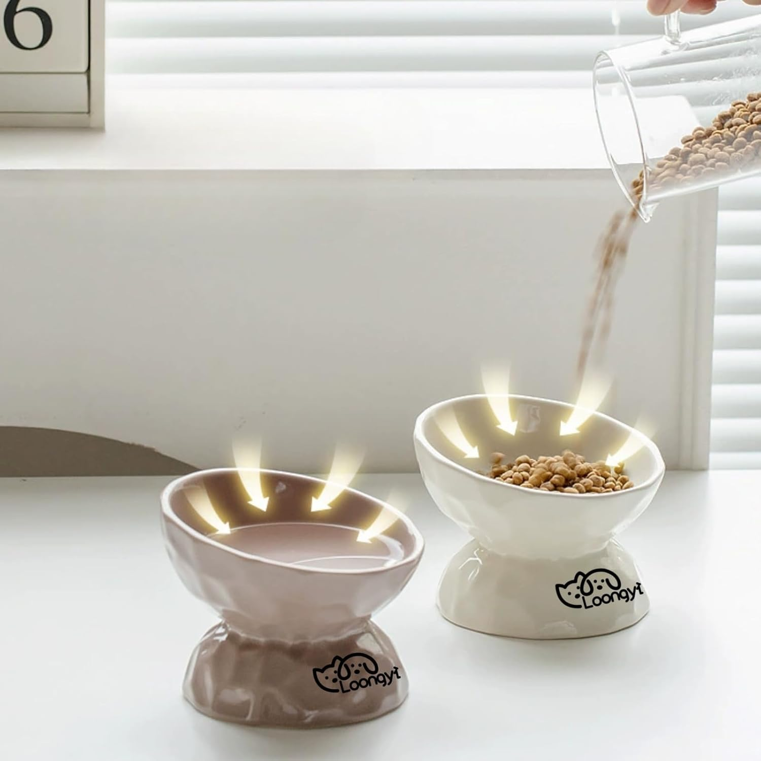 Ceramic Elevated Cat & Dog Bowl - 15&deg; Slanted Design for Cervical Health, Anti-Tip Diamond Texture Pet Food Dish, Stylish and Easy-To-Clean Feeding Bowl image number 5