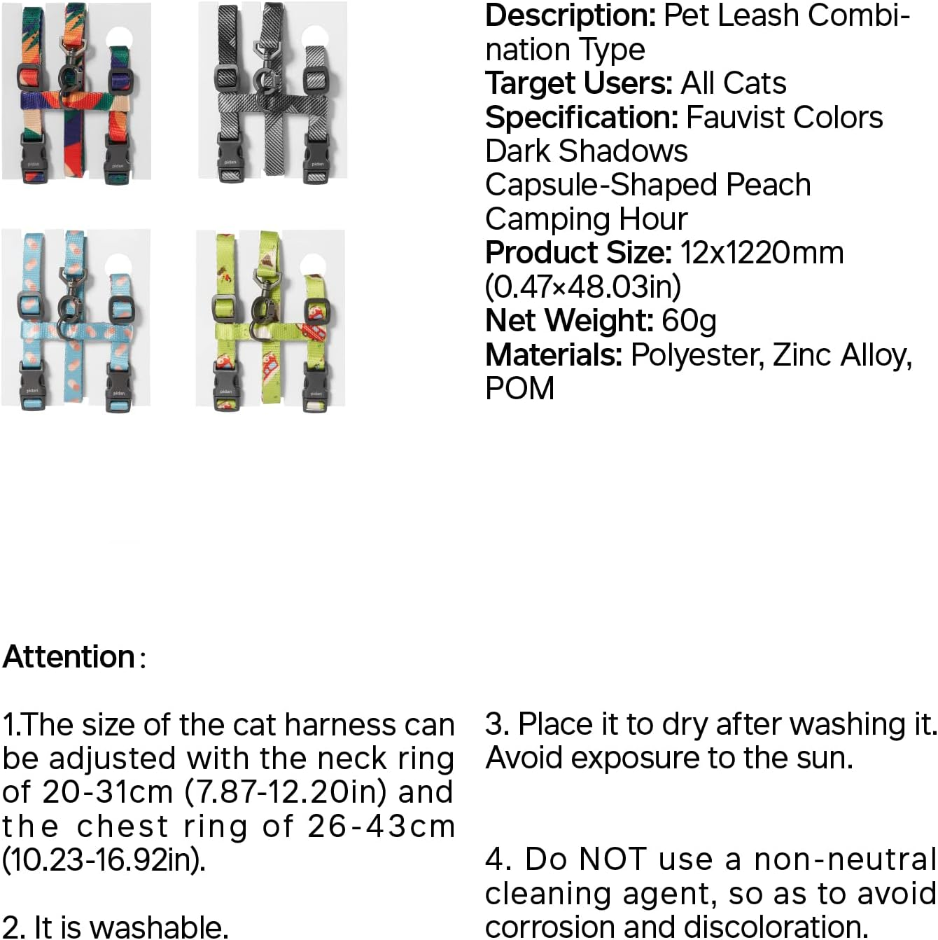 Pidan Cat Harness and Leash, Escape Proof Adjustable Cat Harness for Large and Small Cats, Lightweight Soft for Travel, Pet Safe, Grey - Gray image number 6