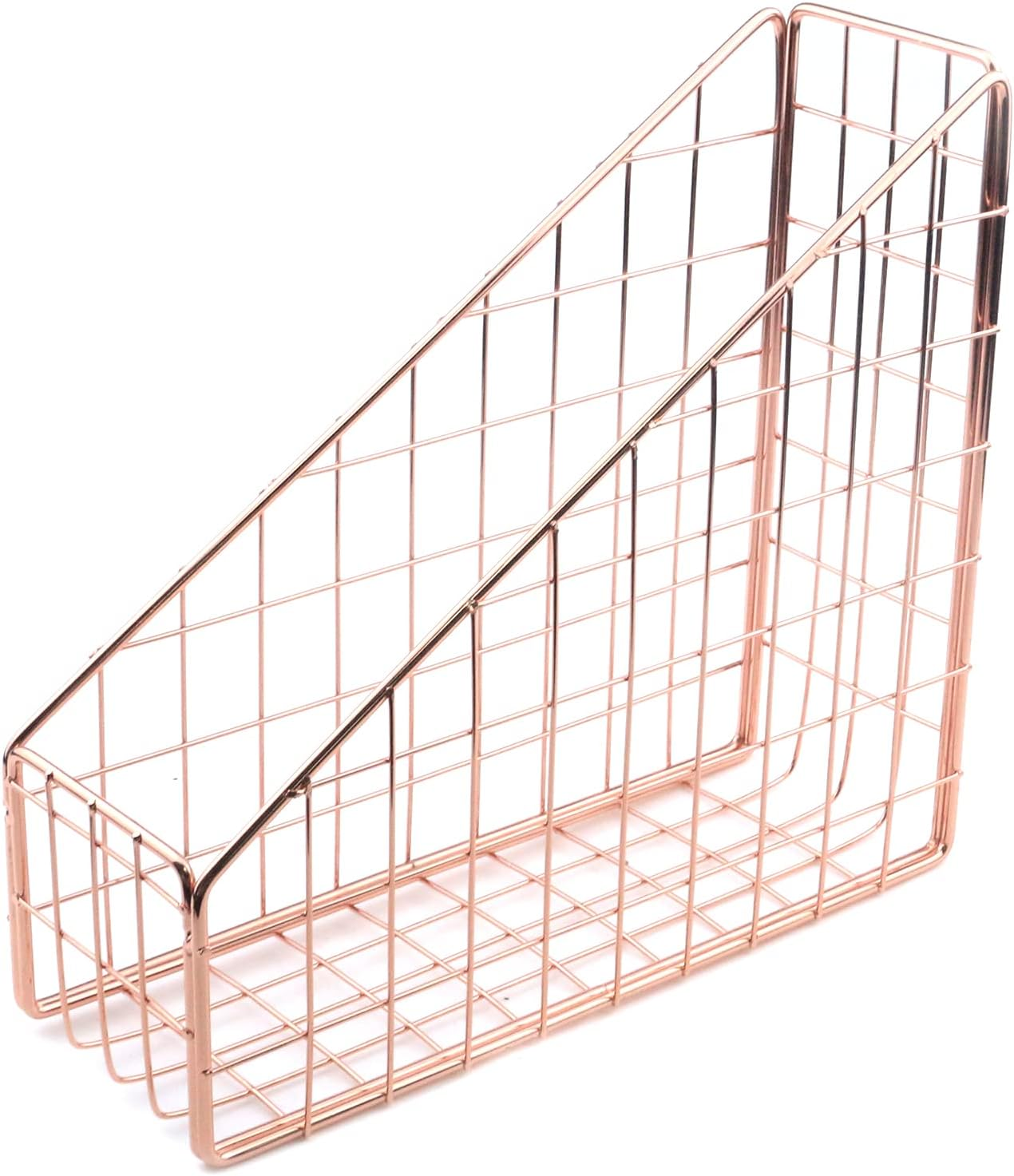 Coshar Minimalist File Holder Metal Wires Magazine Organizer Document Rack Letter File Storage Organizer Desktop Accessory - Rose Gold