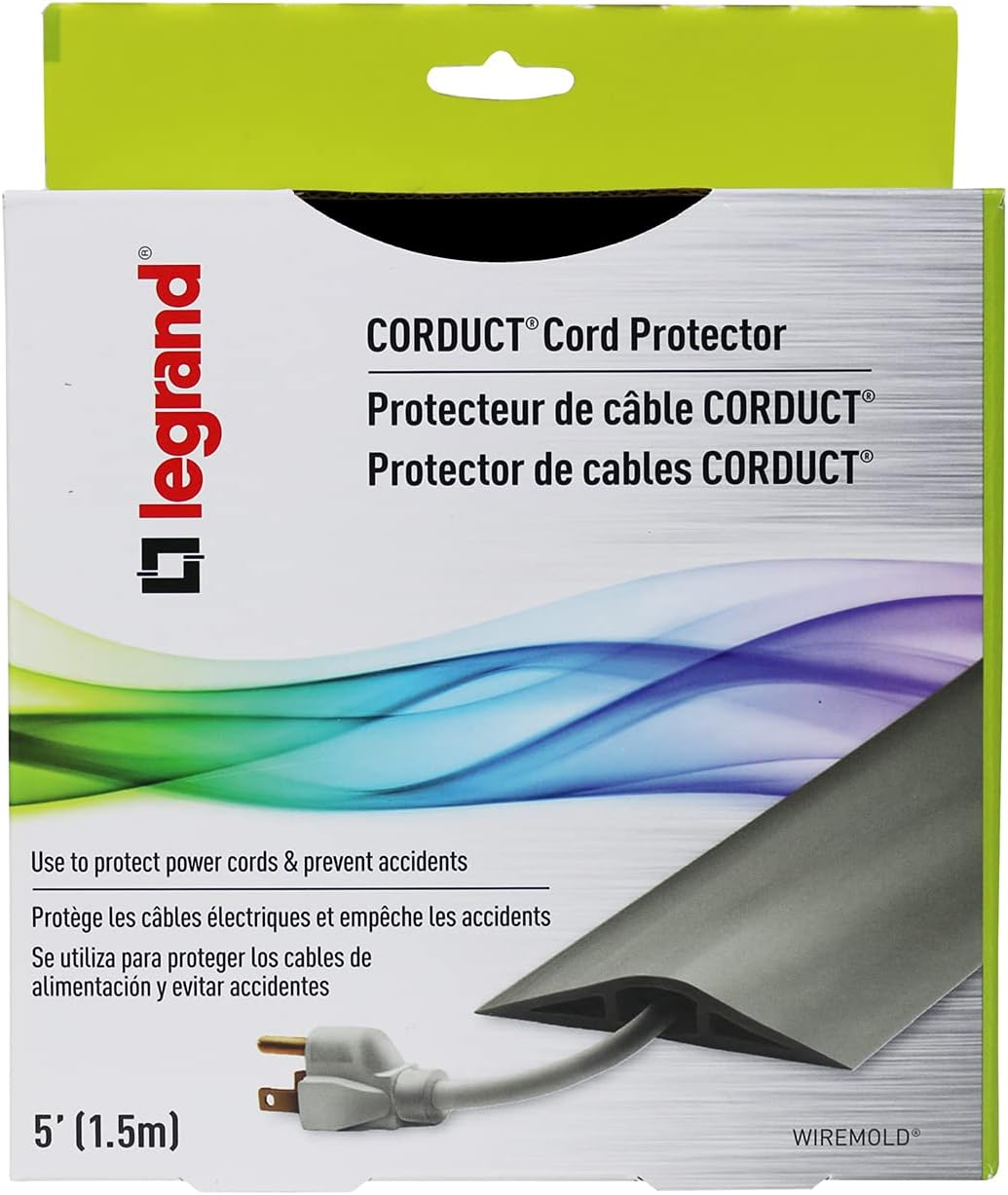 Wiremold Floor Cord Management Kit, Corduct, Cord Protector, Wire Organizer and Hider, Rubber Cable Cover and Concealer, Gray, 5 Feet, CDG-5 image number 2