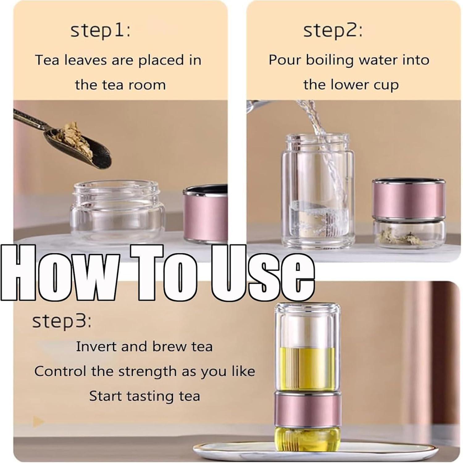 Infusifie Glass Tea Infuser Bottle - Portable Loose Leaf Tea Steeper and Maker with Water Separation Cup (500Ml, P) image number 7