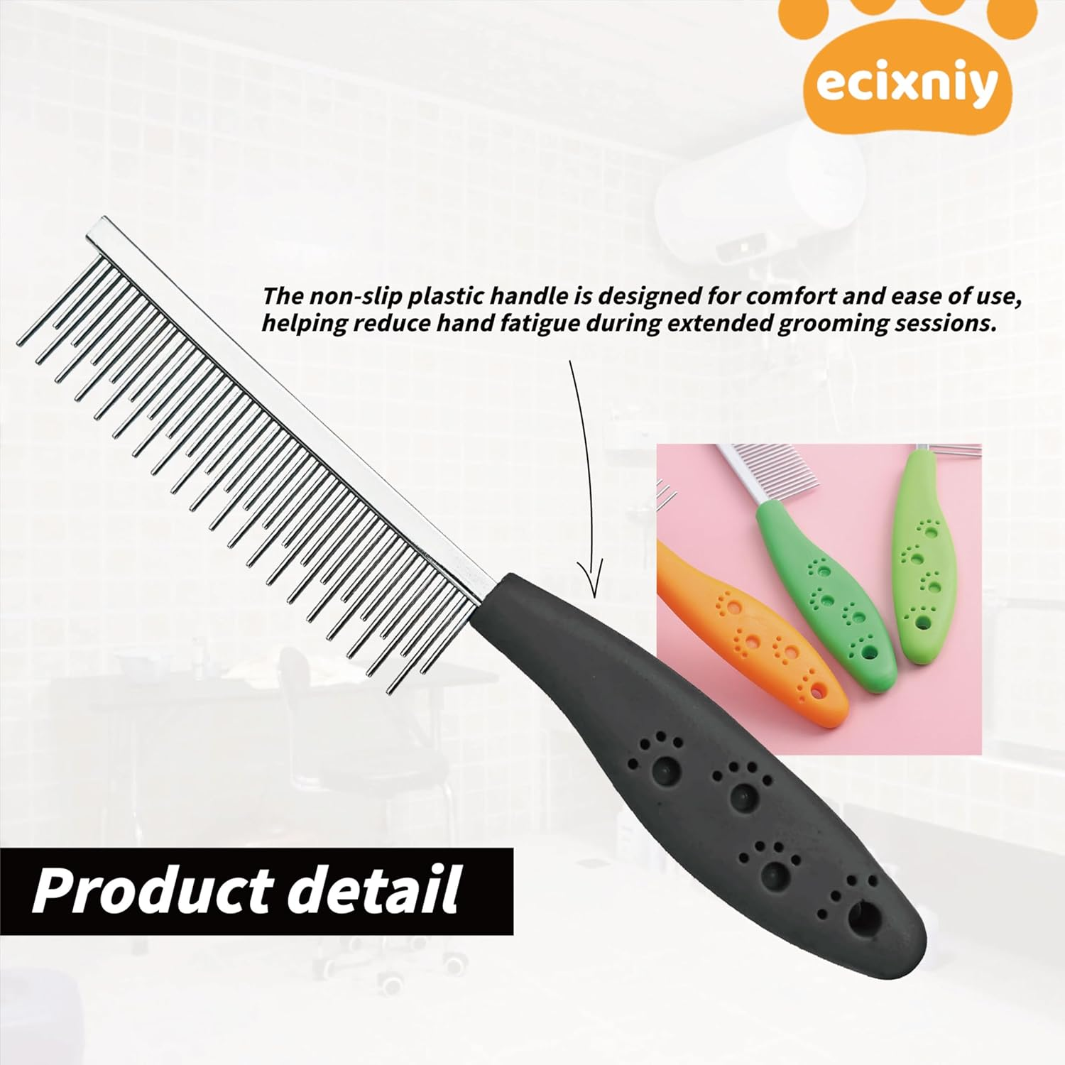 Pet Hair Buster Comb Small Pet Grooming Comb - Stainless Steel Dual Teeth Comb with Fine & Coarse Teeth for Cats, Long-Haired and Short-Haired Cats, Grooming Tool for Small Pet (Black） image number 3