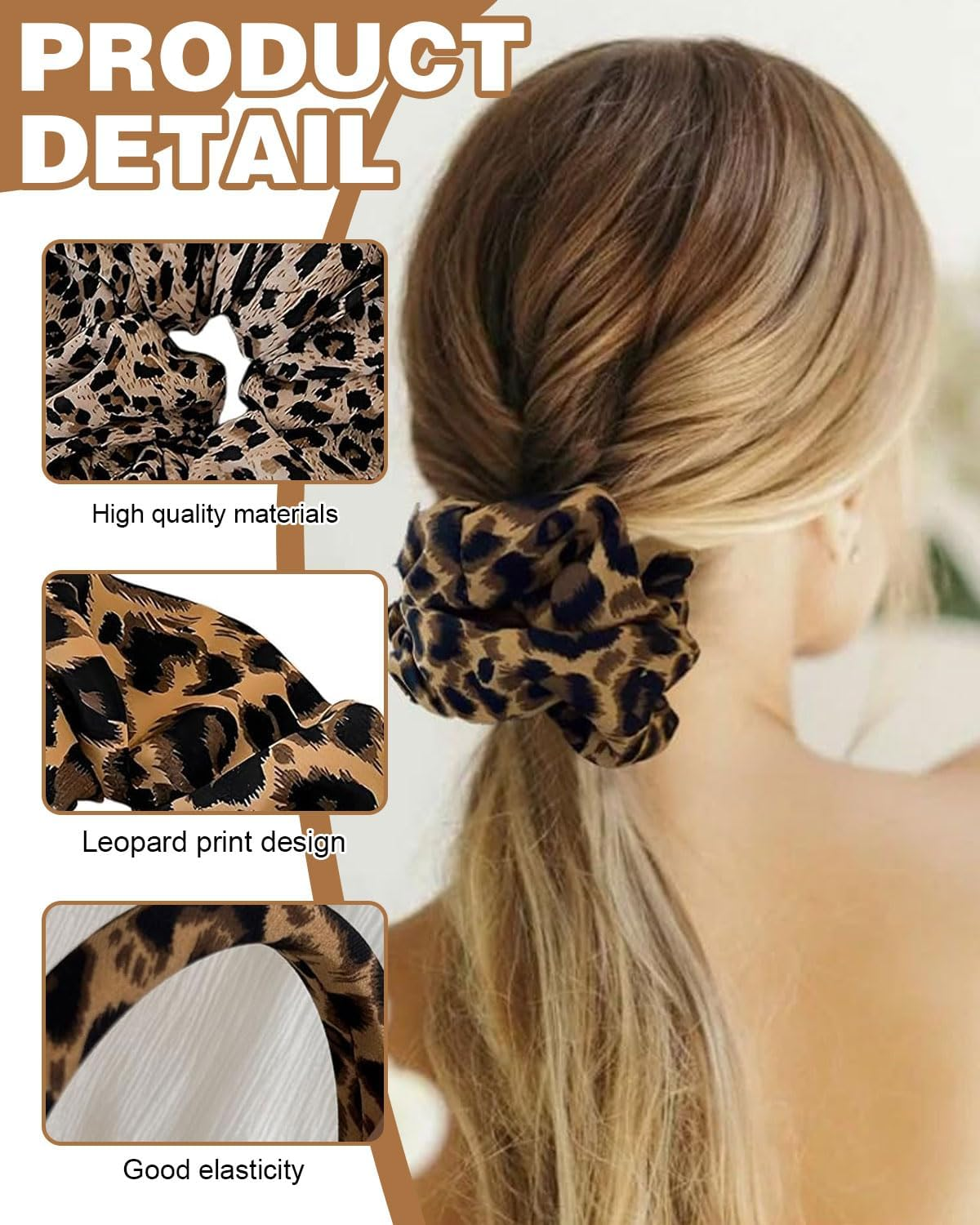 JUKOTA 2 X Hair Bands for Women Leopard Print Scrunchies Strong Hold Hair Bobbles Extra Large Scrunchie for Thick Hair, Leopard Print, Scrunchies, with 1 Leopard Headband, Hair Band image number 2