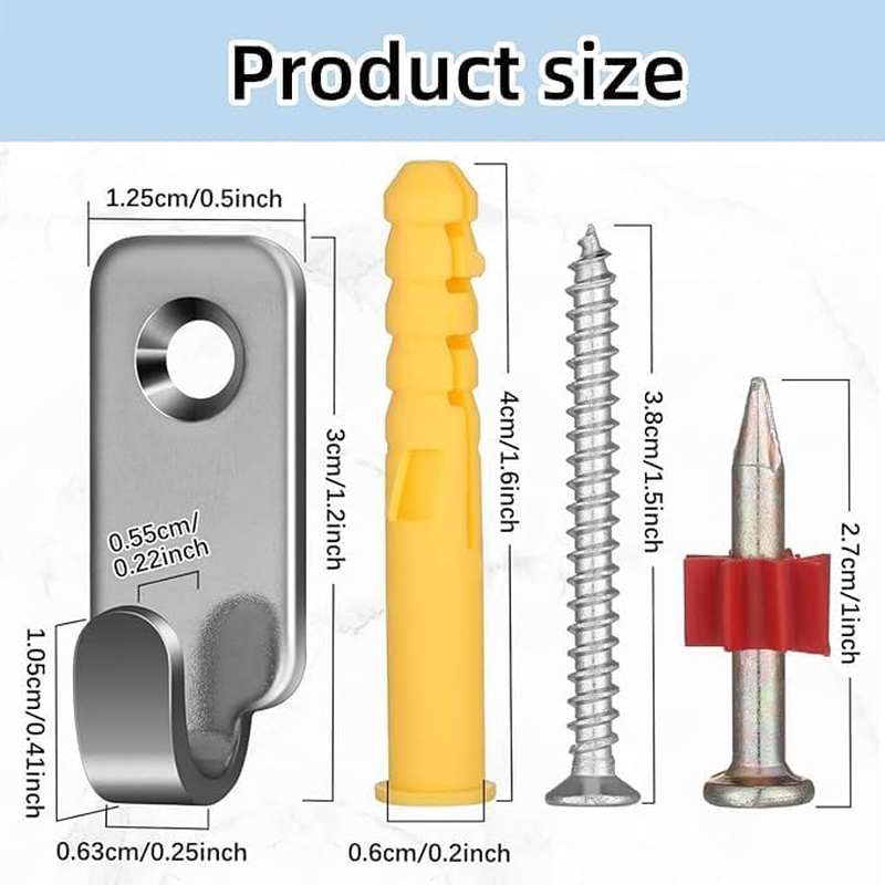 Songholee 16 Pack Heavy Duty 304 Stainless Steel Wall Mounted Mini J Wall Hooks for Picture Frames and Mirror Hanging Hardware with Screws image number 5