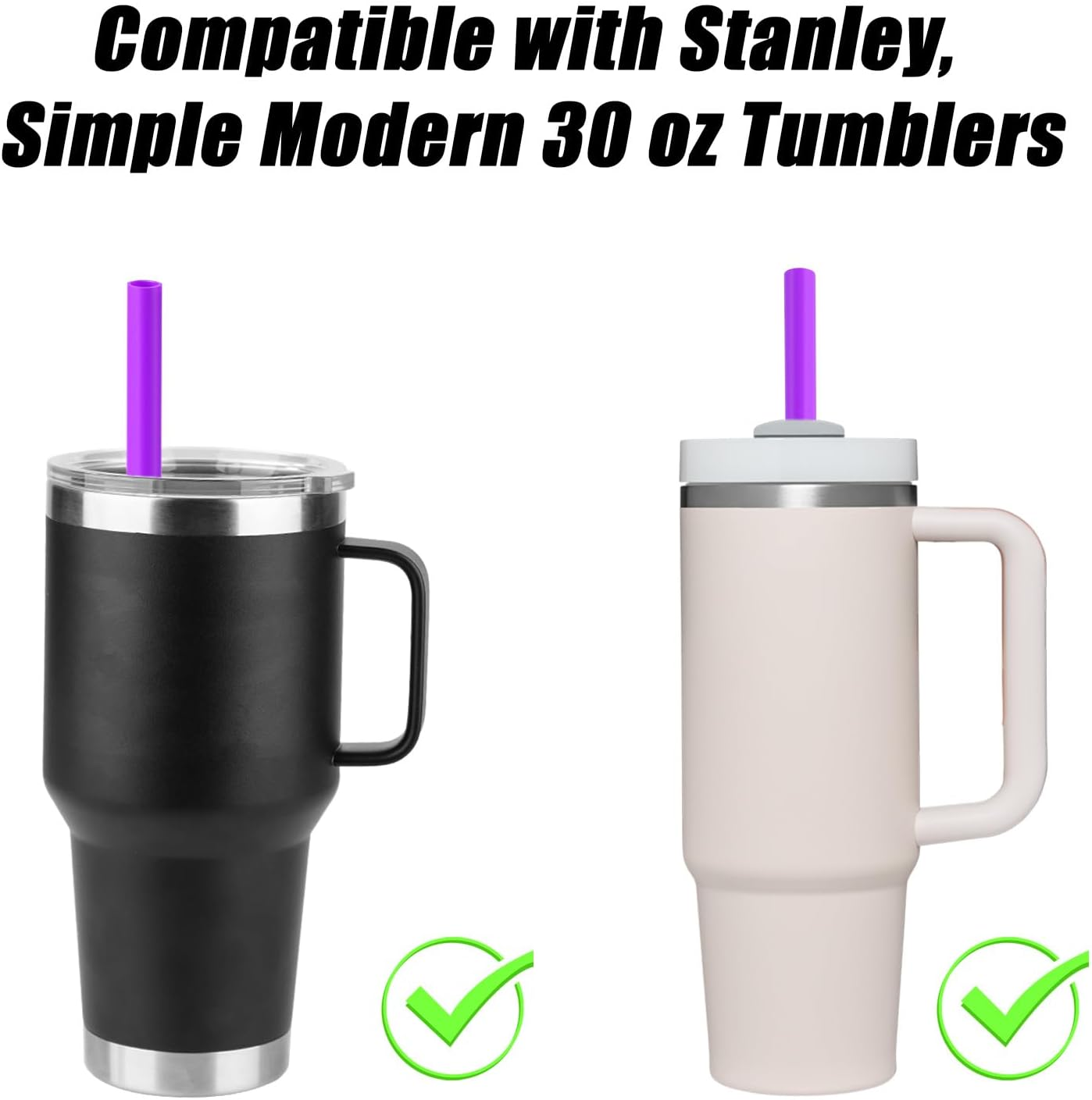 6Pcs Reusable Replacement Straws for Yeti Rambler 25/26/35Oz Straw Cup, Plastic Drinking Straws for Stanley for Simple Modern 30 Oz Tumbler with Straw Brush Water Bottle Accessories Parts (Purple) image number 1