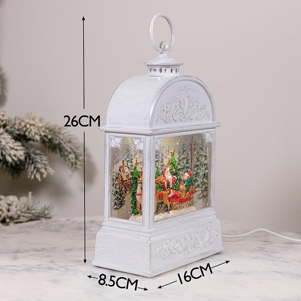 Christmas Musical Water Lantern, Vintage White with Swirling Confetti LED Lights
