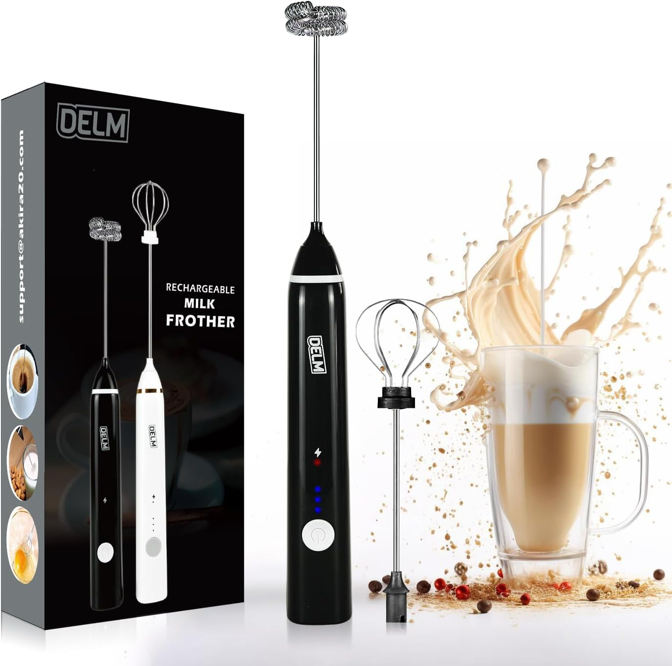 DELM Rechargeable Milk Frother Handheld Foam Maker with Stainless Whisk for Cappuccino, Latte, Bulletproof Coffee, Keto Diet, Protein Powder, Matcha image number 4