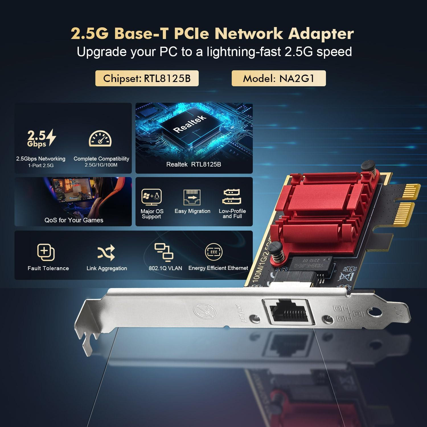 Binardat 2.5G Pcie Network Adapter, RTL8125B 2500/1000/100Mbps Ethernet Card RJ45 LAN Controller Support PXE for Windows/Linux/Mac image number 3