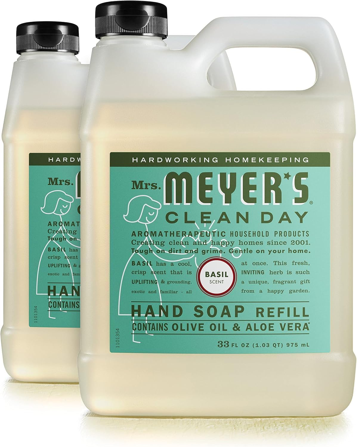 Mrs. Meyer'S Hand Soap Refill, Made with Essential Oils, Biodegradable Formula, Basil, 33 Fl. Oz - Pack of 2 image number 3