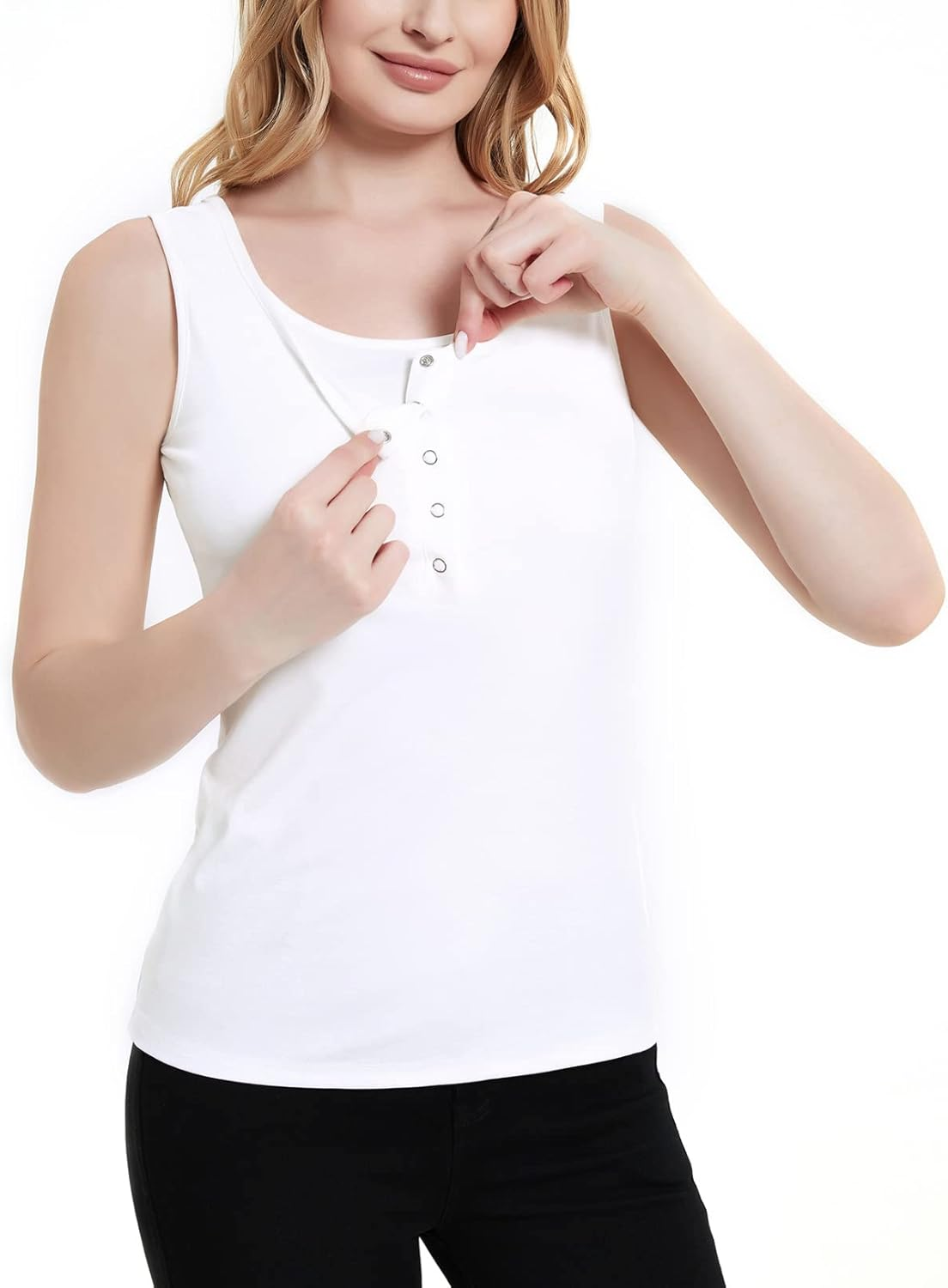 Nursing Tank Tops for Women Scoop Neck Sleeveless Breastfeeding Shirt image number 1