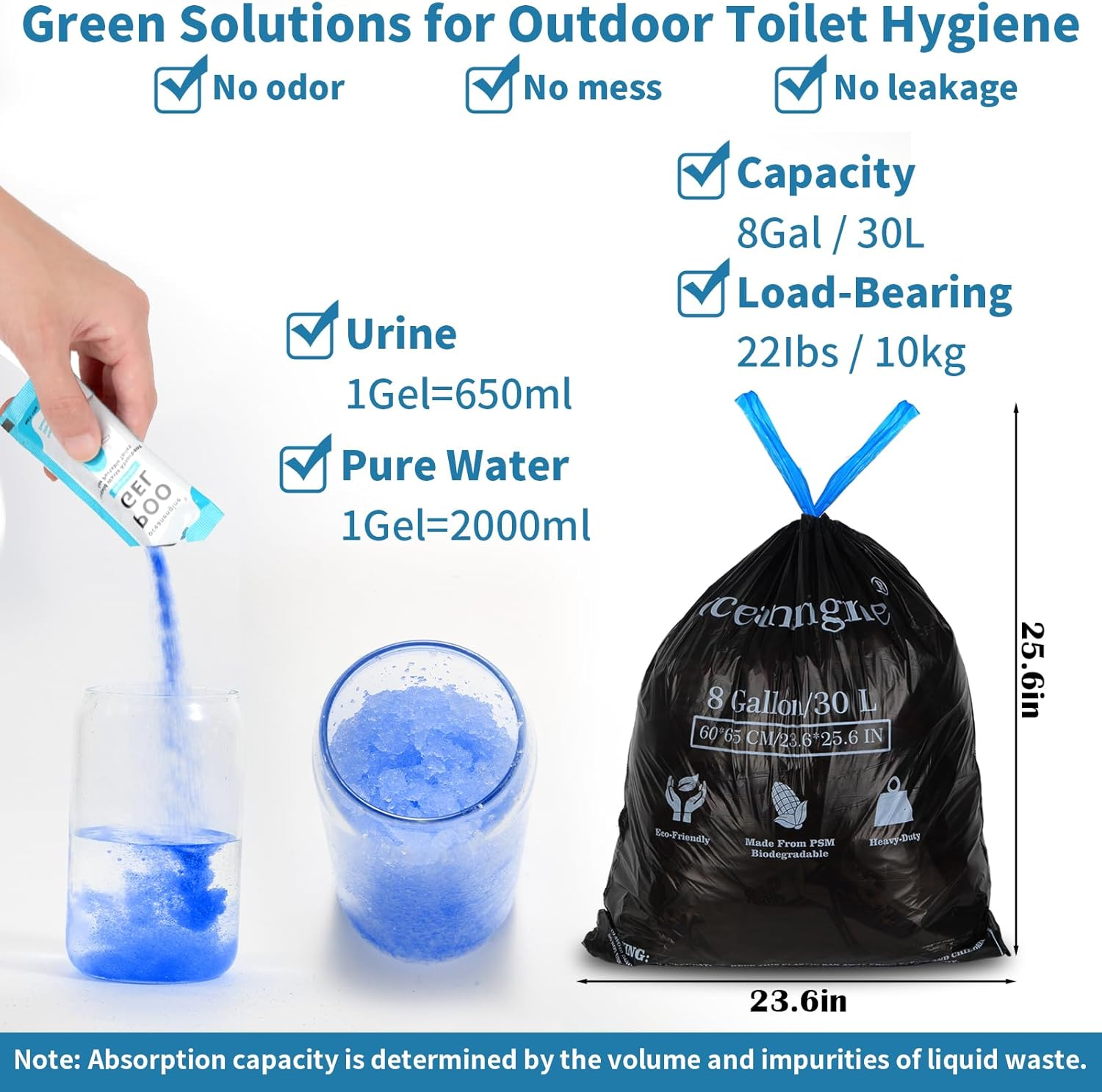 Portable Toilet Bags Poo Gel Set, 8 Gallon Camping Toilet Bags with Portable Toilet Absorbent Gel, Compostable Portable Potty Bags for Camping Outdoor Hiking image number 1