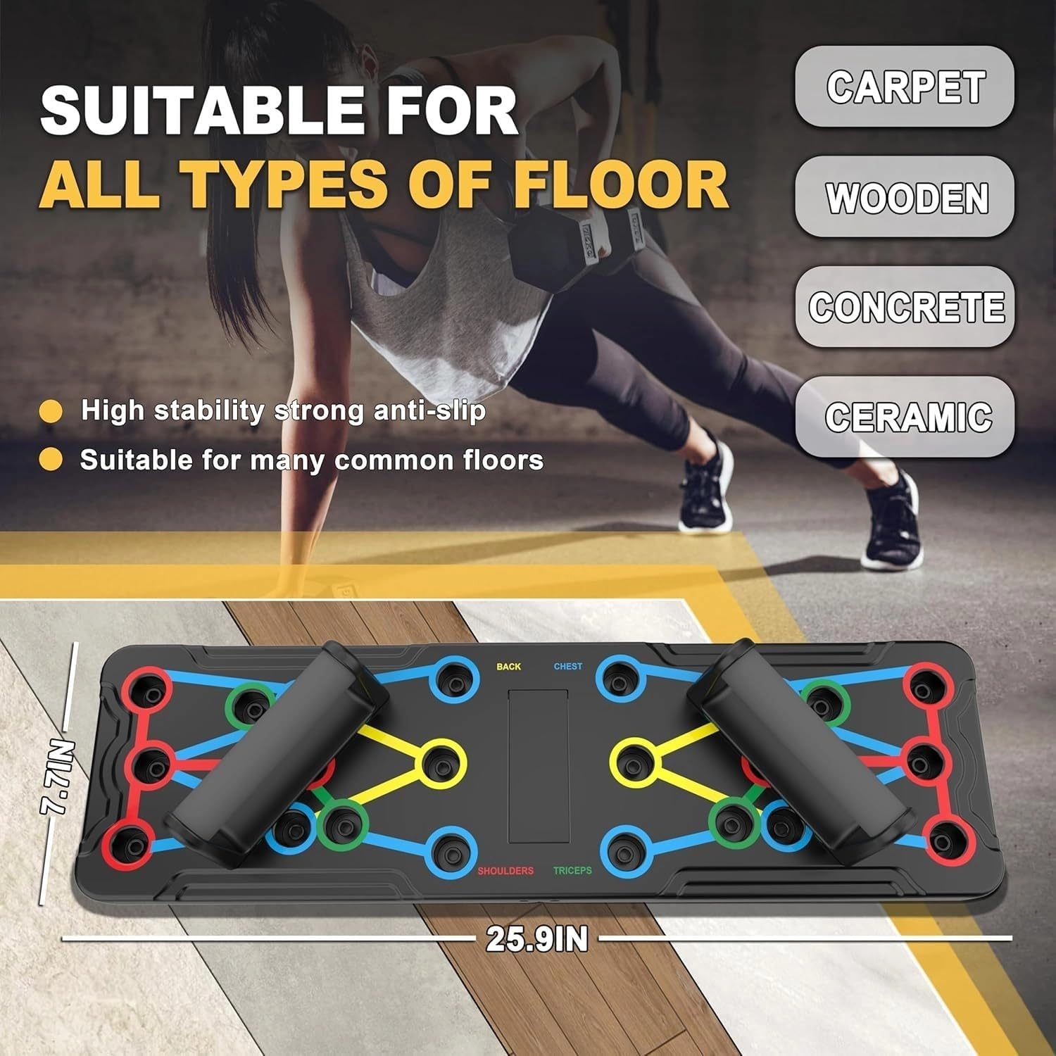 DULCE DOM Push up Board - Foldable 10-In-1 Push up Bar with Resistance Bands, Portable Multi-Function Home Gym Equipment for Strength Training image number 3