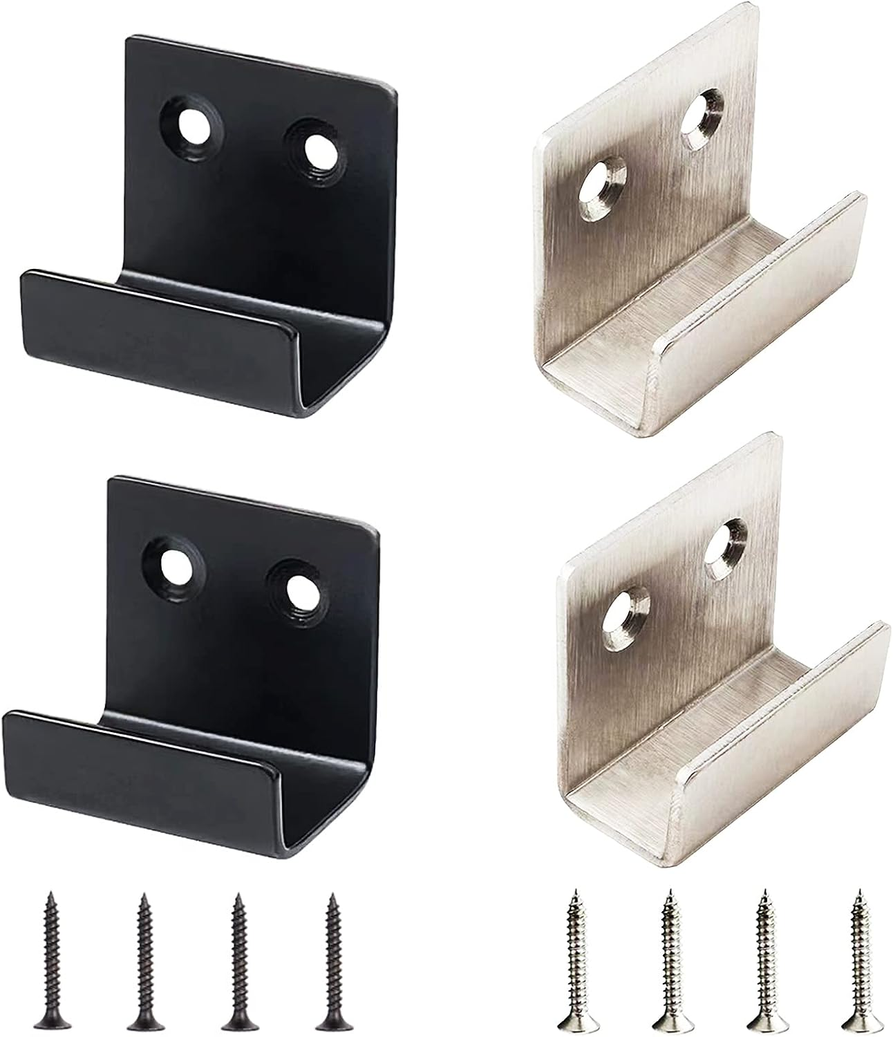 U Stainless Steel Mounting Bracket 40X35Mm Tile Hanger Wall Hook Heavy Duty Billboard Holder 2.0Mm Thickness with Screws - Silver/Black, 4 Pack