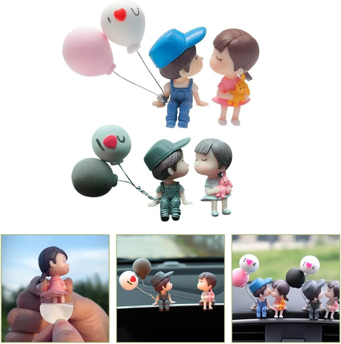 2 Pairs Decors Plastic Girls Car Figure Cartoon Romantic Girl Balloon Decoration Action Dashboard and Resin for Accessories Cute Kiss Day Interior Boy image number 2