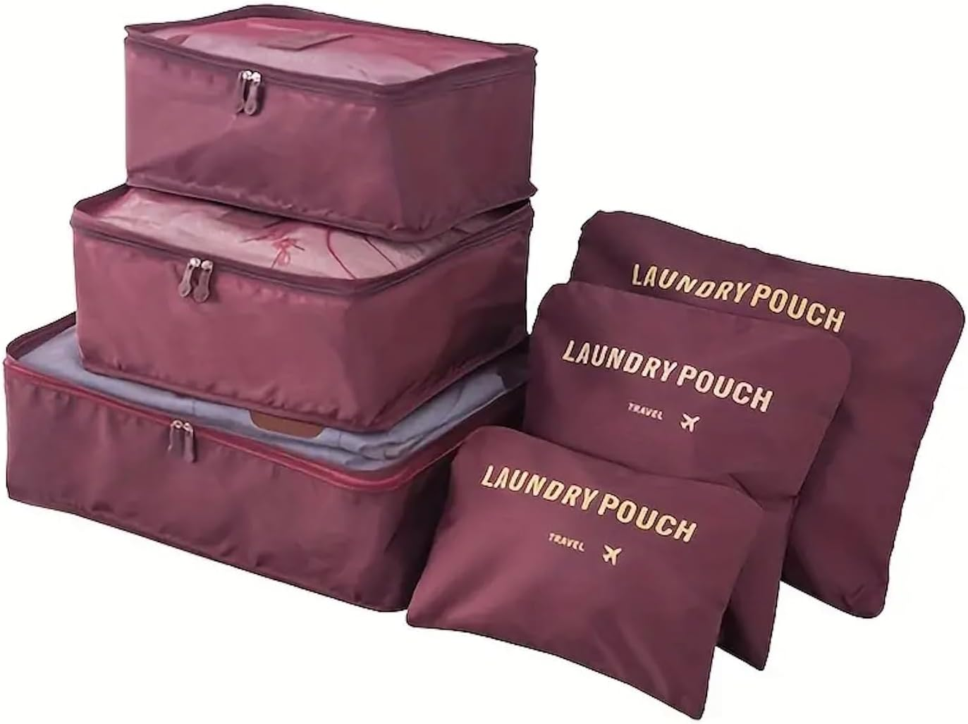 Go2Buy 6Pcs Travel Luggage Organizer Set Backpack Storage Pouches Suitcase Packing Bags (Wine Red) image number 1