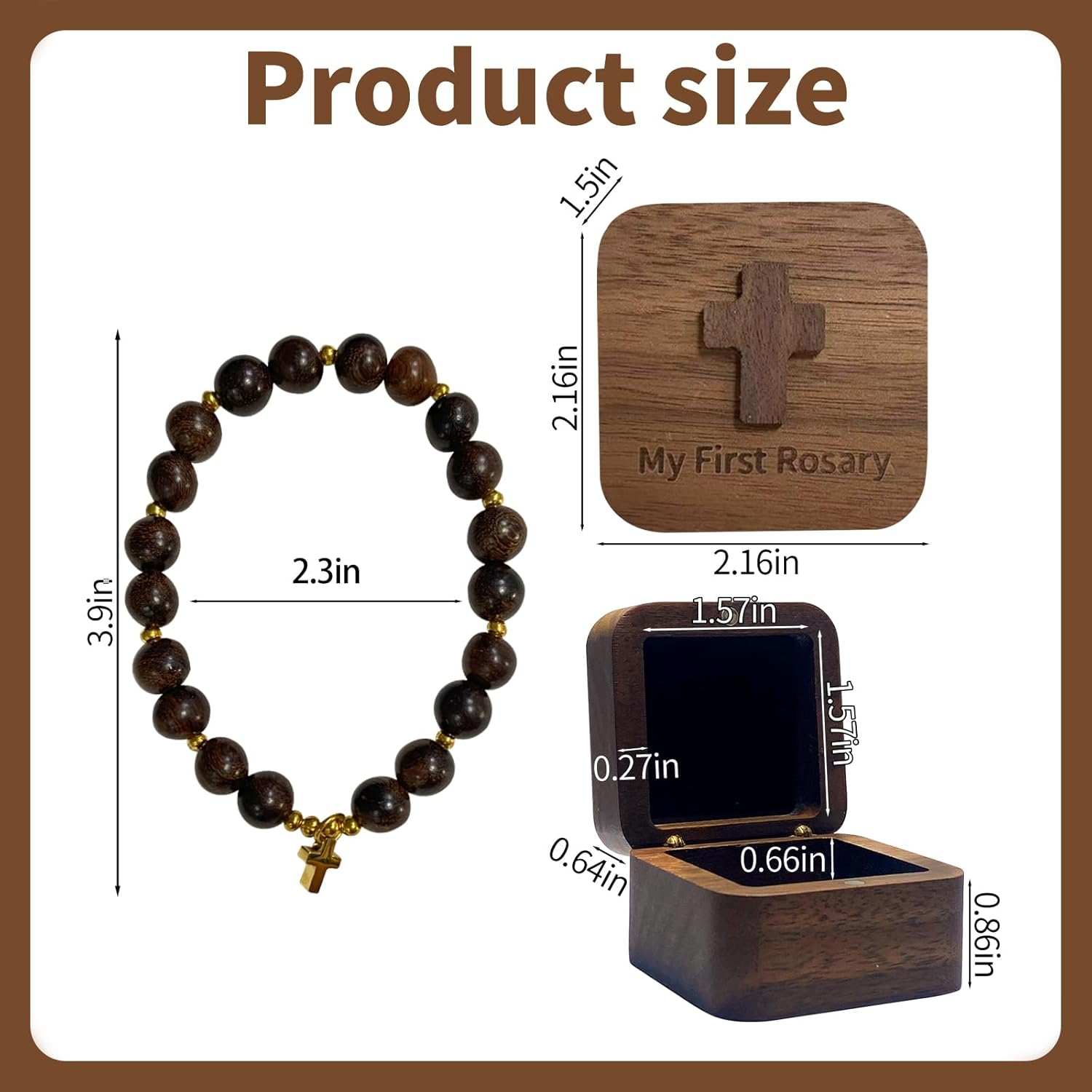 My First Rosary with Walnut Wood Keepsake Box, Catholic Baptism Gifts, Baby Rosary, Shower Rosary Beads, First Holy Communion Gifts for Boy and Girl image number 5