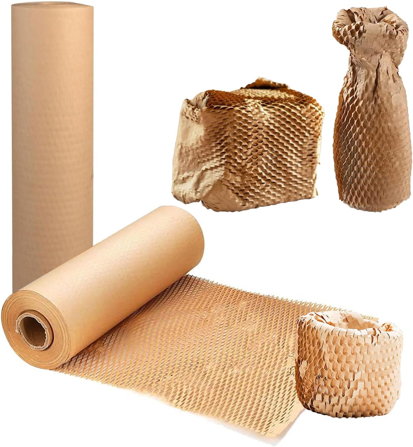 Honeycomb Packing Paper, 20"X394"/ 50X10M, Recyclable and Biodegradable Bubble Cushioning Wrap Roll for Moving Shipping Packaging, Brown Kraft Wrapping Paper Packing Material for Fragile Items