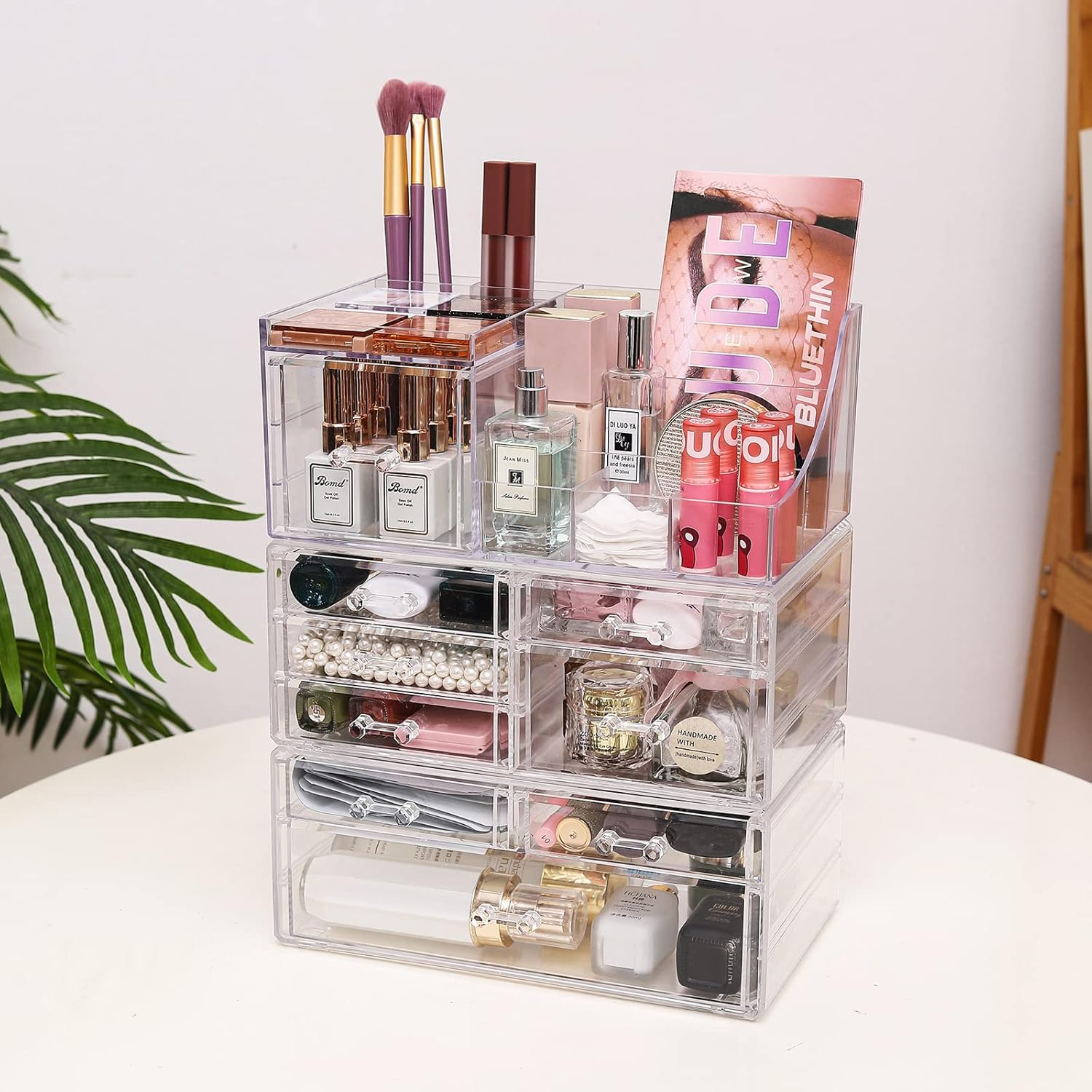 Cq Acrylic Makeup Desk Cosmetic Storage Organizer with Drawers for Dressing Table,Vanity Countertop,Bathroom Counter,Elegant Vanity Holder for Brushes,Eyeshadow,Lotions,Lipstick and Nail Polish image number 5