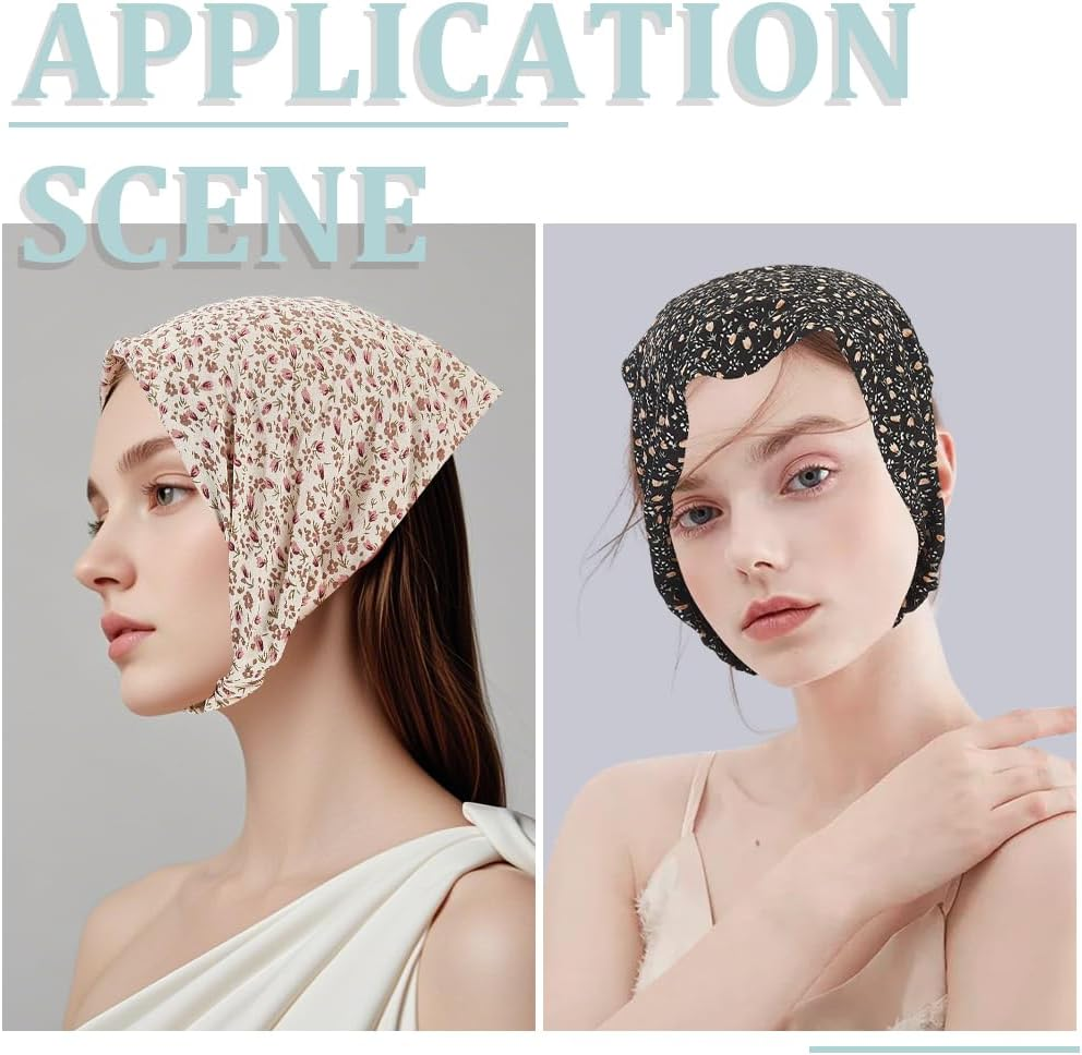 CABODYALS Pack of 2 Floral Bandanas Boho Hair Scarf with Daisy Pattern Headscarf Chiffon Summer Vintage Fabric Elastic Triangular Headbands for Women Bridesmaids Weddings Styling Dress Party image number 2