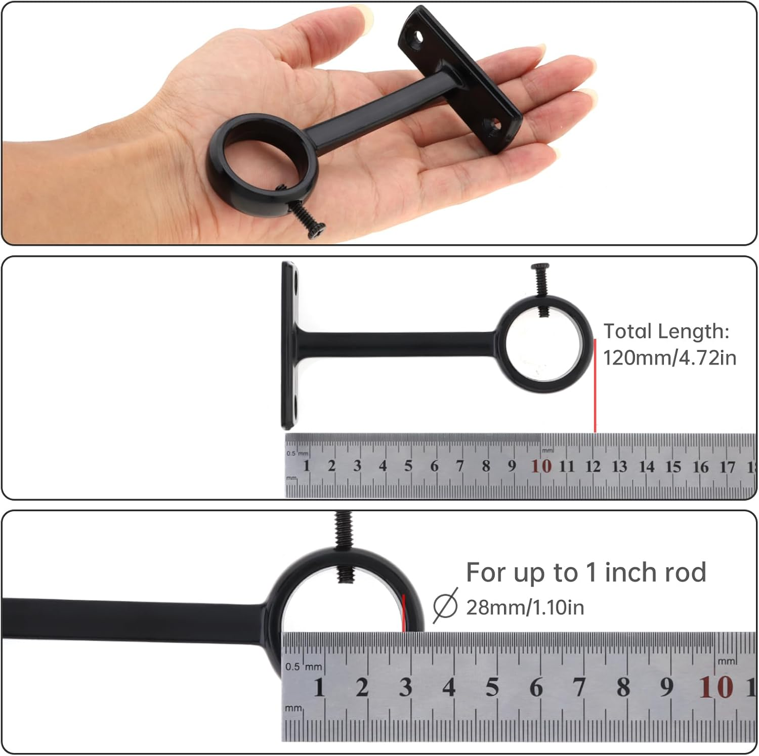 Ceiling-Mount Curtain Rod Brackets, Heavy Duty Ceiling and Wall Curtain Rod Holder for 1 Inch Drape Pole (White (Set of 2)) - Black (Set Of 2) image number 7