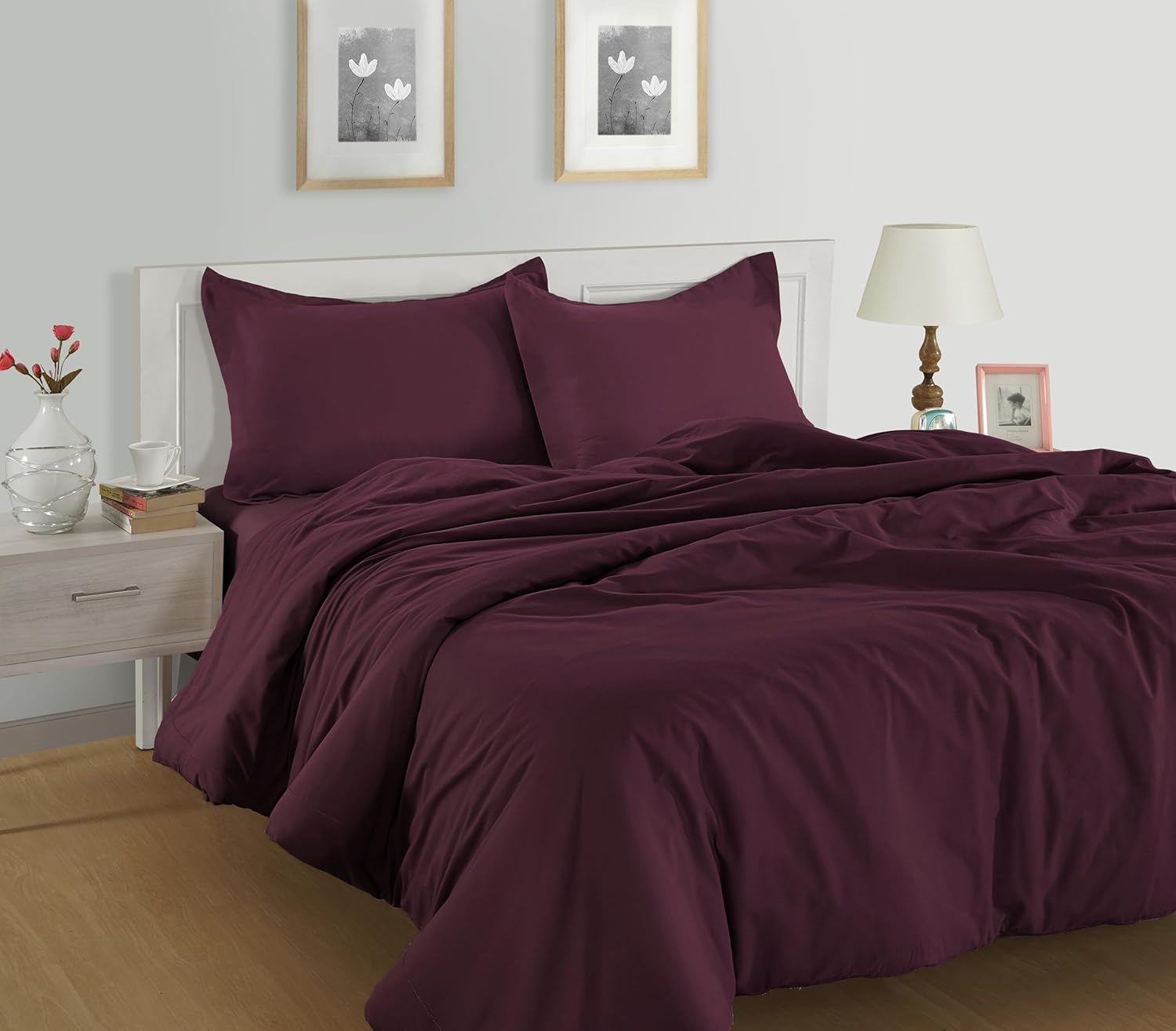 Lane Linen 100% Organic Cotton Duvet Cover 2-Piece Set (1 Duvet Cover, 1 Pillowcase), Windsor Wine, Single Quilt Cover image number 3