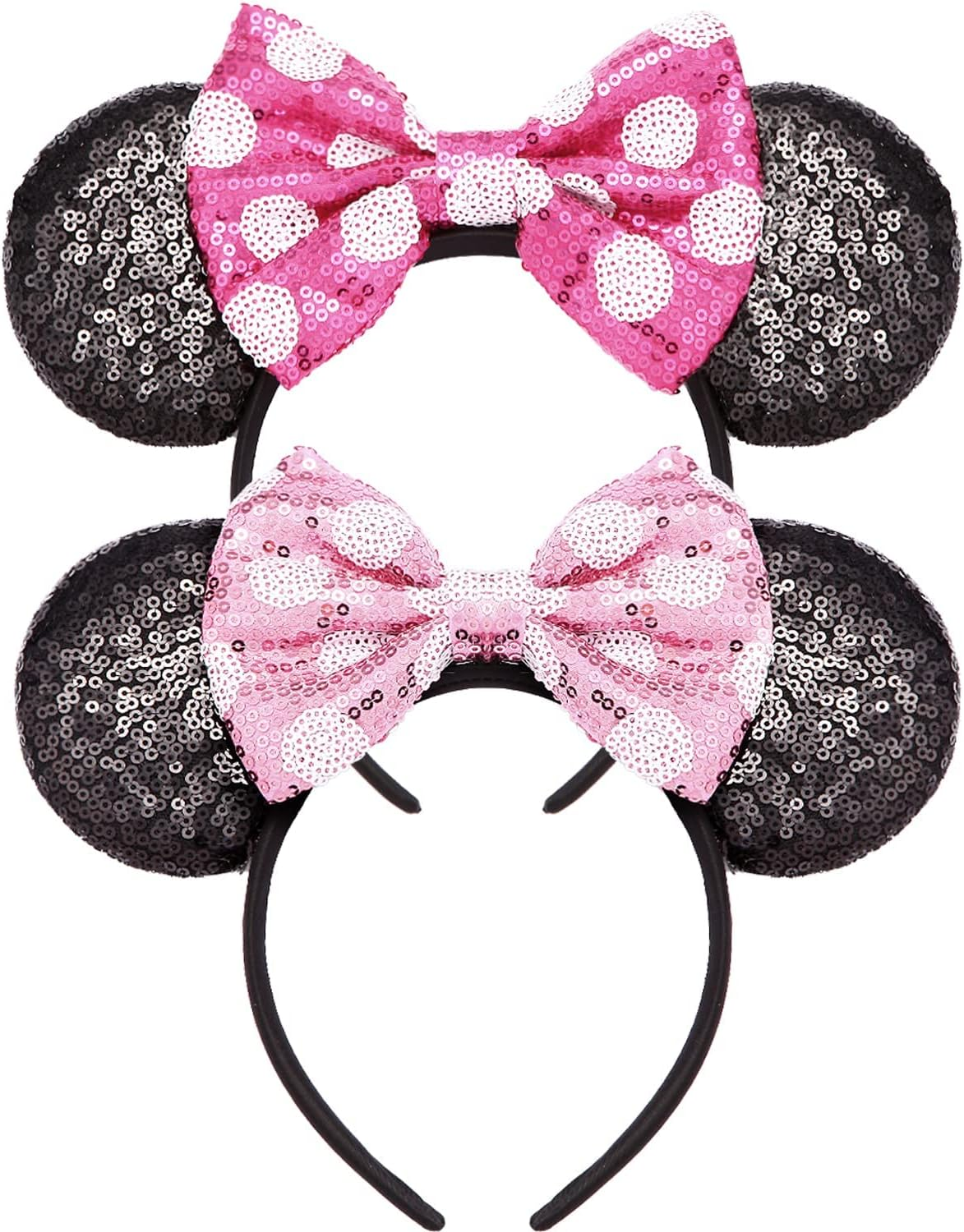 2 PCS Sequin Mouse Ears Bow Headbands for Kids Girls Women, Glitter Party Princess Decoration Cosplay Birthday Christmas Party (Blue+Pink)