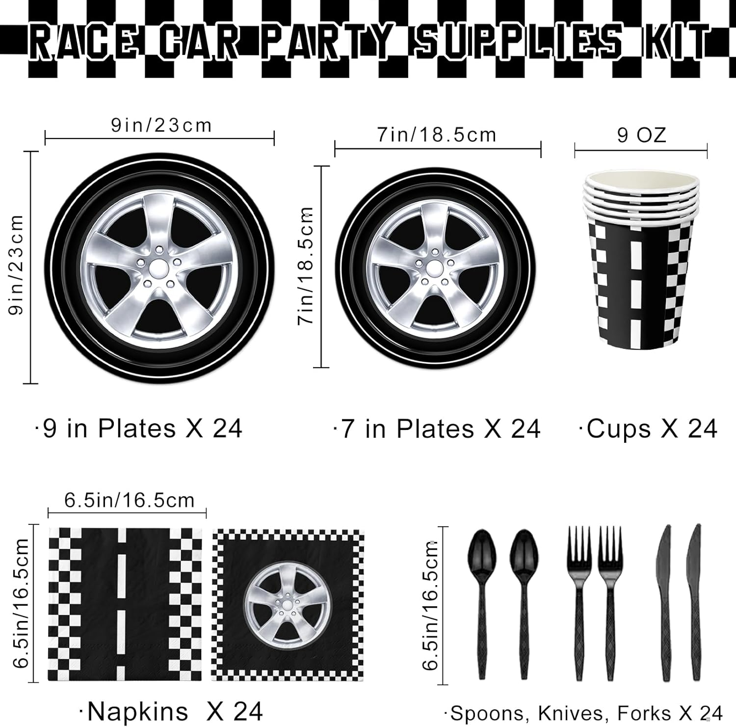 QIYANPAX 168 PCS Race Car Party Decorations - Cars Birthday Supplies Includes Plates, Napkins, Cups, Cutlery for Kids Boys Party, Serves 24 image number 5