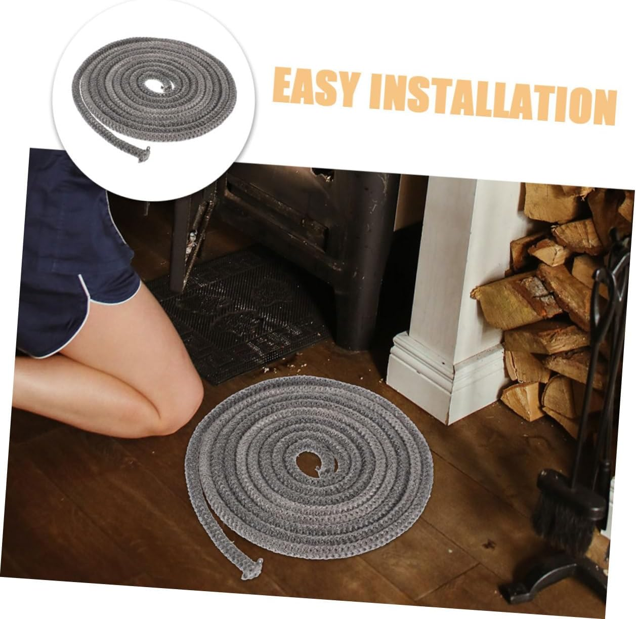 Heat Resistant Fiberglass Wood Stove Door Gasket Self-Adhesive Seal Strip for Fireplace Insert Flat Design Prevents Slipping Easy Installation image number 3